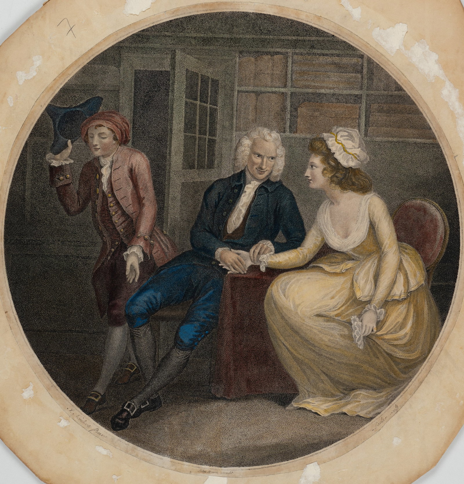 J. PARKER (18th) after NORTHCOTE (*1746), Gallant courtship involving two gentlemen, 1783, Stipple (1 of 5)