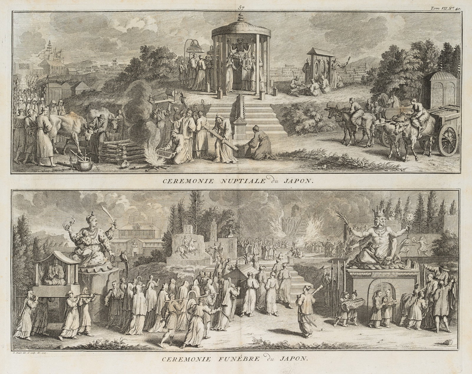 B. PICART (1673-1733), Japanese Wedding Ceremony. / Japanese Funeral Ceremony, 1727, Copper engravi (1 of 5)