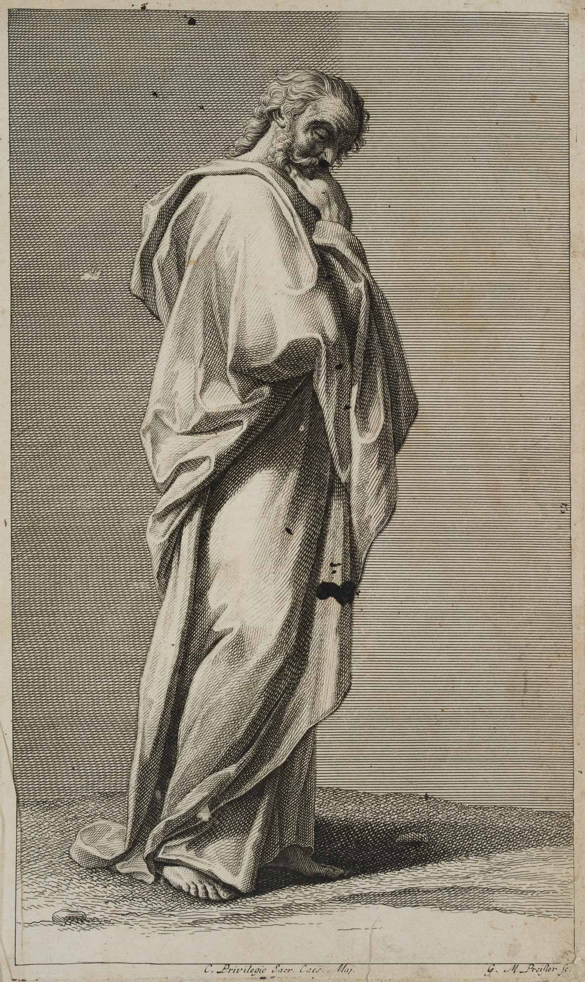 G. PREISSLER (1700-1754), Figure study, figure in clothing, Copper engraving (1 of 4)