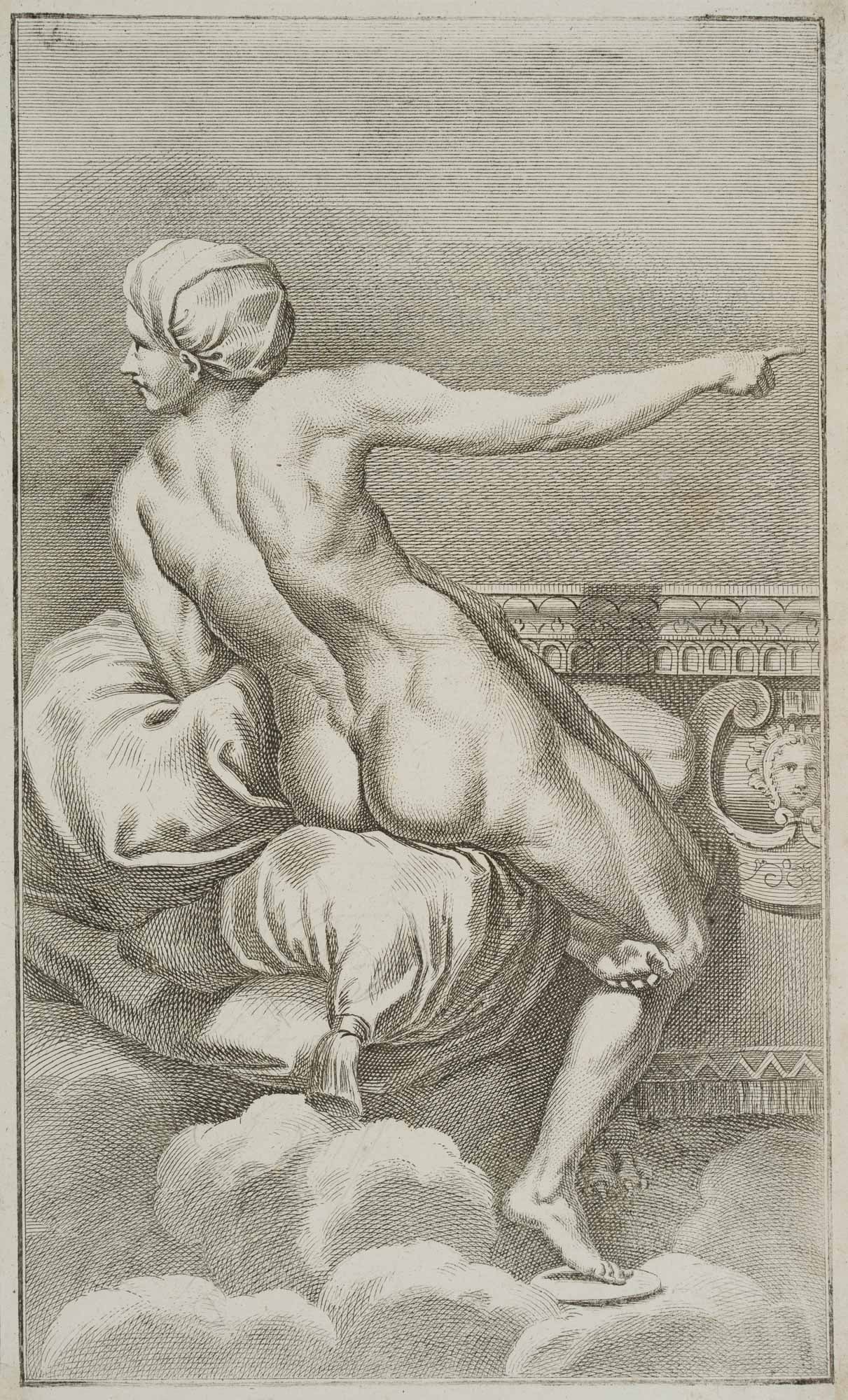 G. PREISSLER (1700-1754), Figure study, nude from behind, Copper engraving: Georg Martin Preißler (1700 Nuremberg - 1754 ibid.): Figure study, nude from behind, 18th century, Copper engraving Technique: Copper engraving on Laid paper, mounted on Paper Date: 18th century 