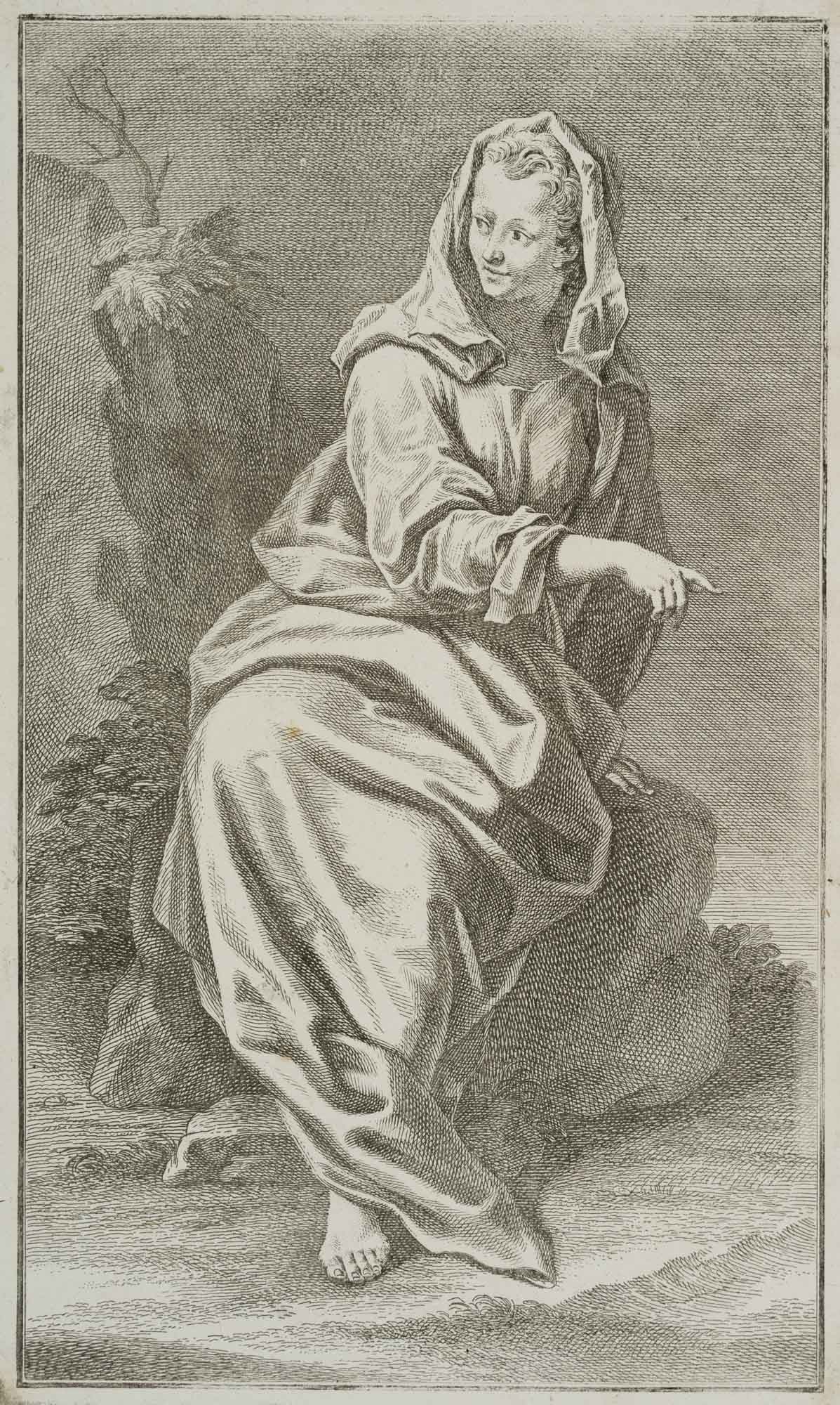 G. PREISSLER (1700-1754), Seated female figure in a robe, Copper engraving (1 of 4)