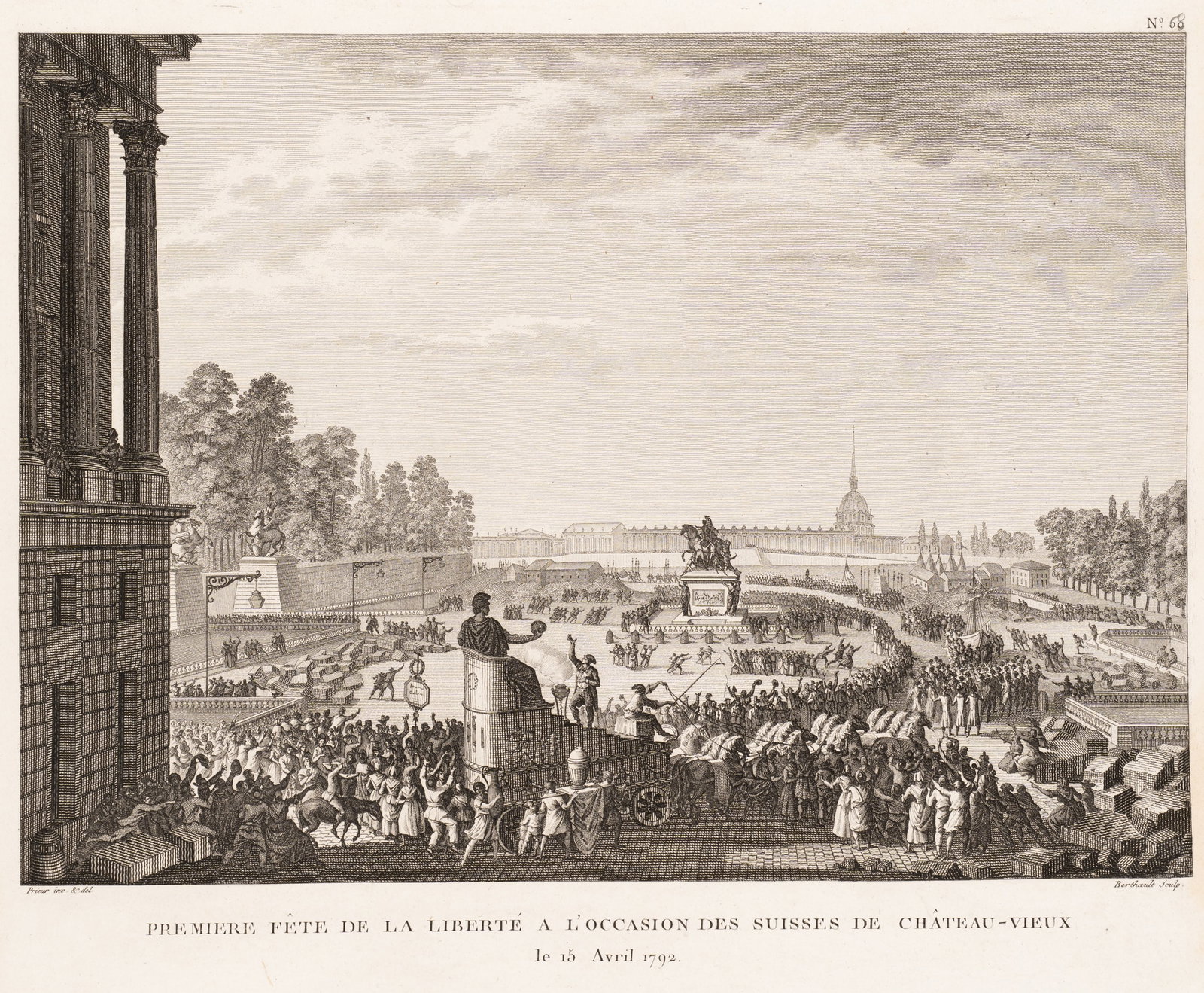 P. BERTHAULT (*1737) after PRIEUR (*1759), First Fête de la Liberté, Paris 1792, Copper (1 of 5)