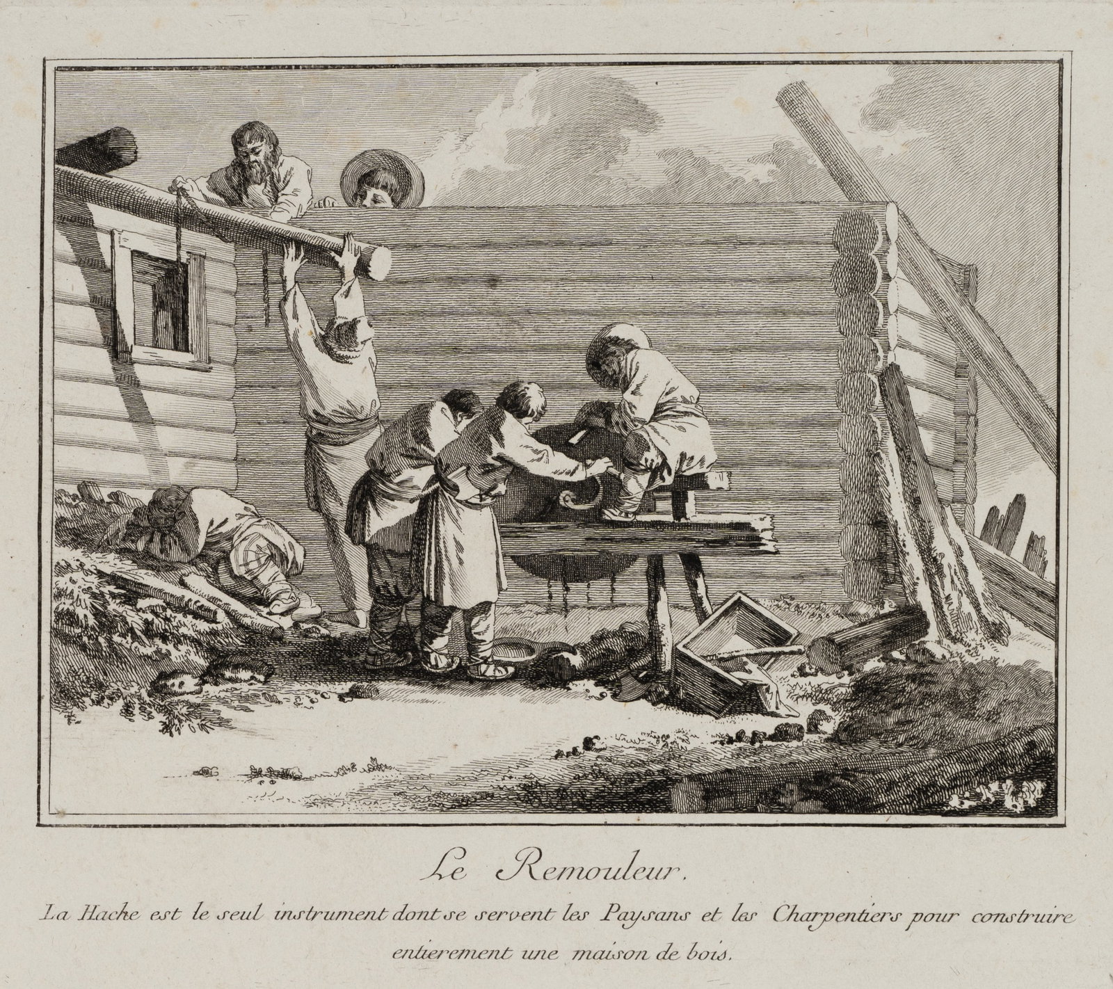 J. PRINCE (1734-1781), Rural house building, 1776, Etching (1 of 5)