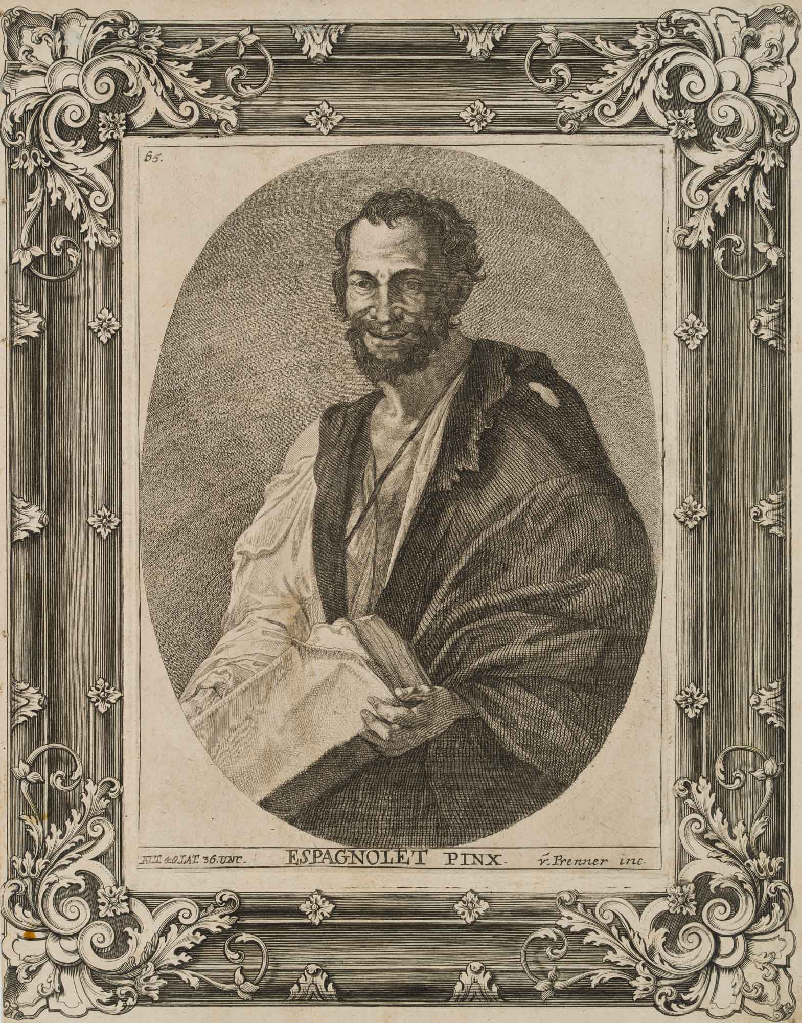 A. PRENNER (*1683) after ESPAGNOLET (*1588), Portrait of a Philosopher, Etching (1 of 4)