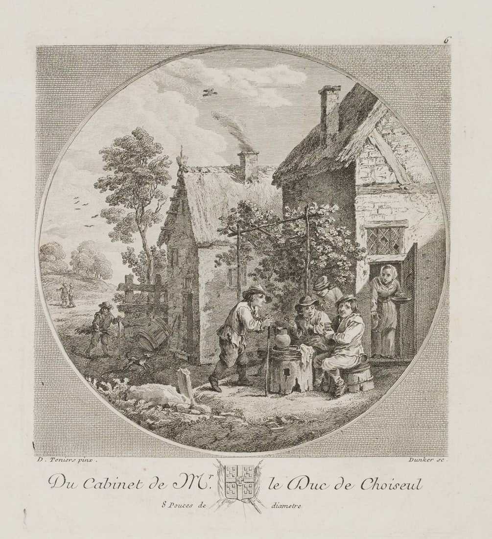 B. DUNKER (*1746) after TENIERS (*1610), Farmers who go to the mine, around 1771, Etching: Balthasar Anton Dunker (1746 Hall near Stralsund - 1807 Bern) after David Teniers jun. (1610 Antwerp - 1690 Brussels): Zechende Bauern, Du Cabinet de Mr Le Duc de Choiseul / Recueil d'estampes grav
