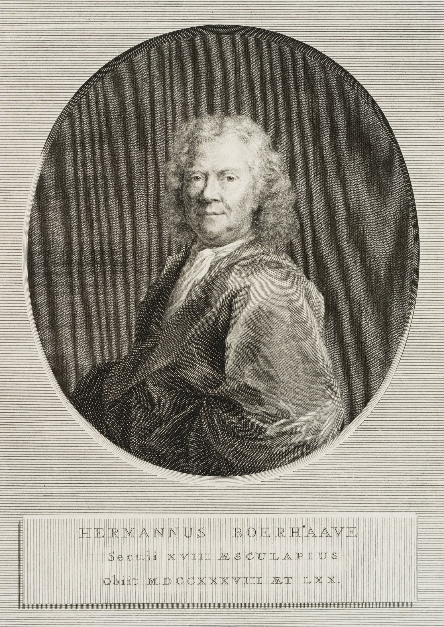 J. HOUBRAKEN (*1698) after WANDELAAR (*1690), Portrait of Herman Boerhaave, after 1738, Copper engra (1 of 5)