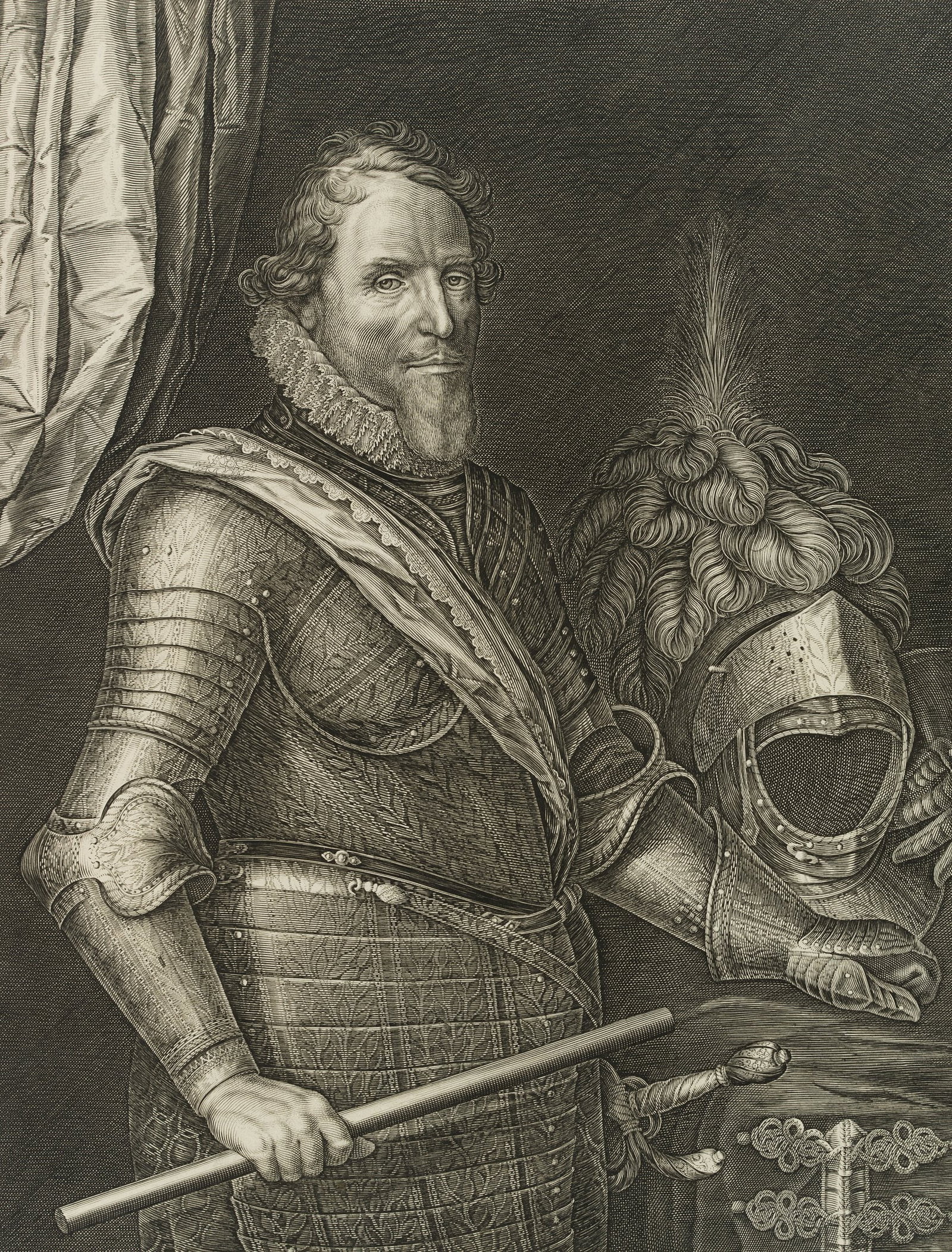 Unknown (19th), Portrait of the Count of Nassau, Copper engraving: Unknown (19th century): Portrait of the Count of Nassau in armour with marshal's baton, 18th century, Copper engraving Technique: Copper engraving on Paper Inscription: Unterhalb der Darstellung in de