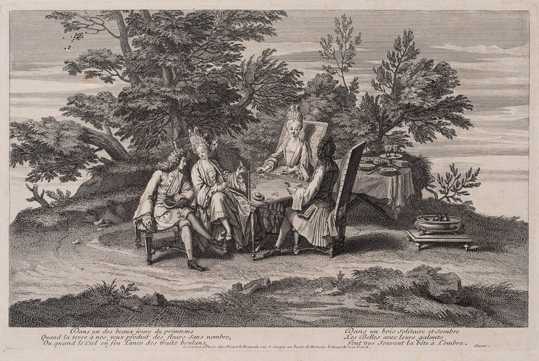 Unknown (18th), A gathering of ladies at the card table, 1709, Copper engraving (1 of 4)