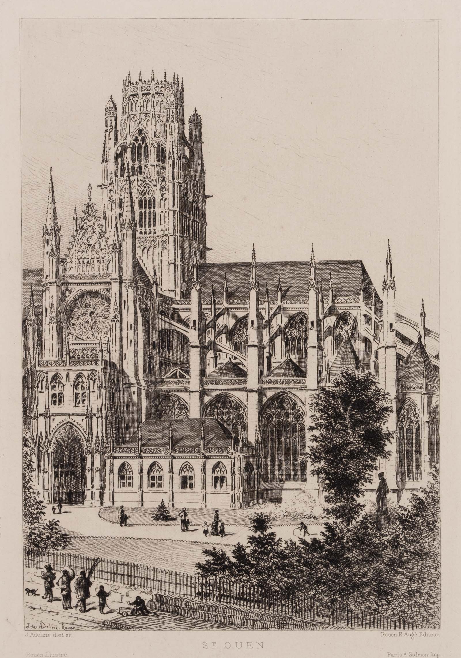 L. ADELINE (1845-1909), View of St Ouen’s Church in Rouen, Etching: Louis Jules Adeline (1845 Rouen - 1909 ibid.): View of the Gothic Abbey Church of St-Ouen in Rouen, 19th century, Etching Technique: Etching on Paper Inscription: Signed by the artist at lower left in