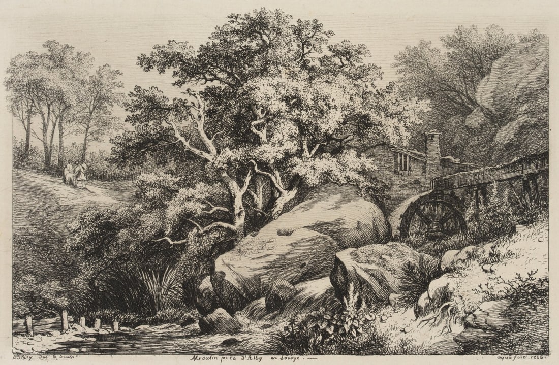 E. BLÉRY (1805-1887), River landscape with a watermill, 1846, Etching (1 of 5)