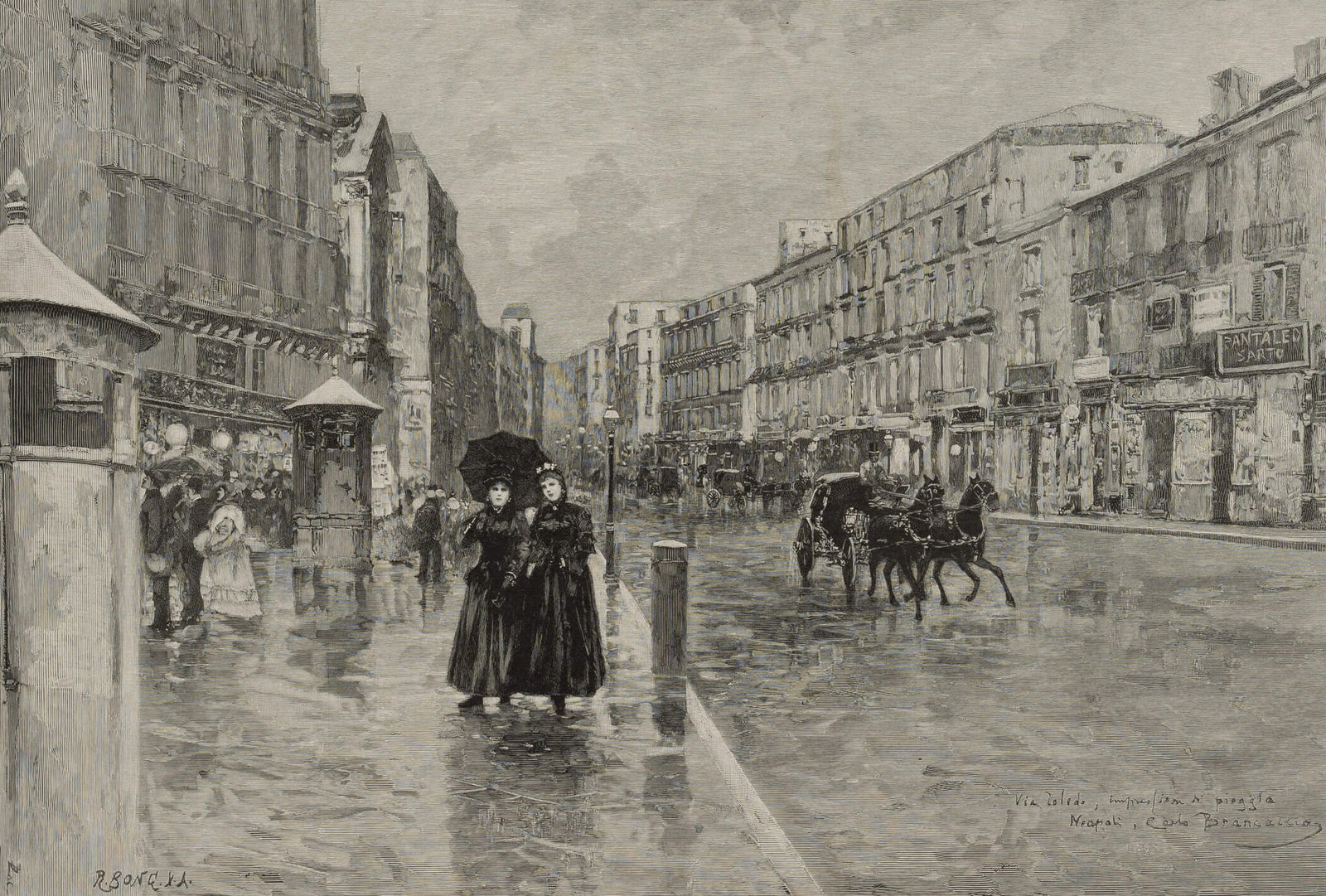 R. BONG (*1853) after BRANCACCIO (*1861), Via Toledo in Naples, Wood engraving (1 of 4)
