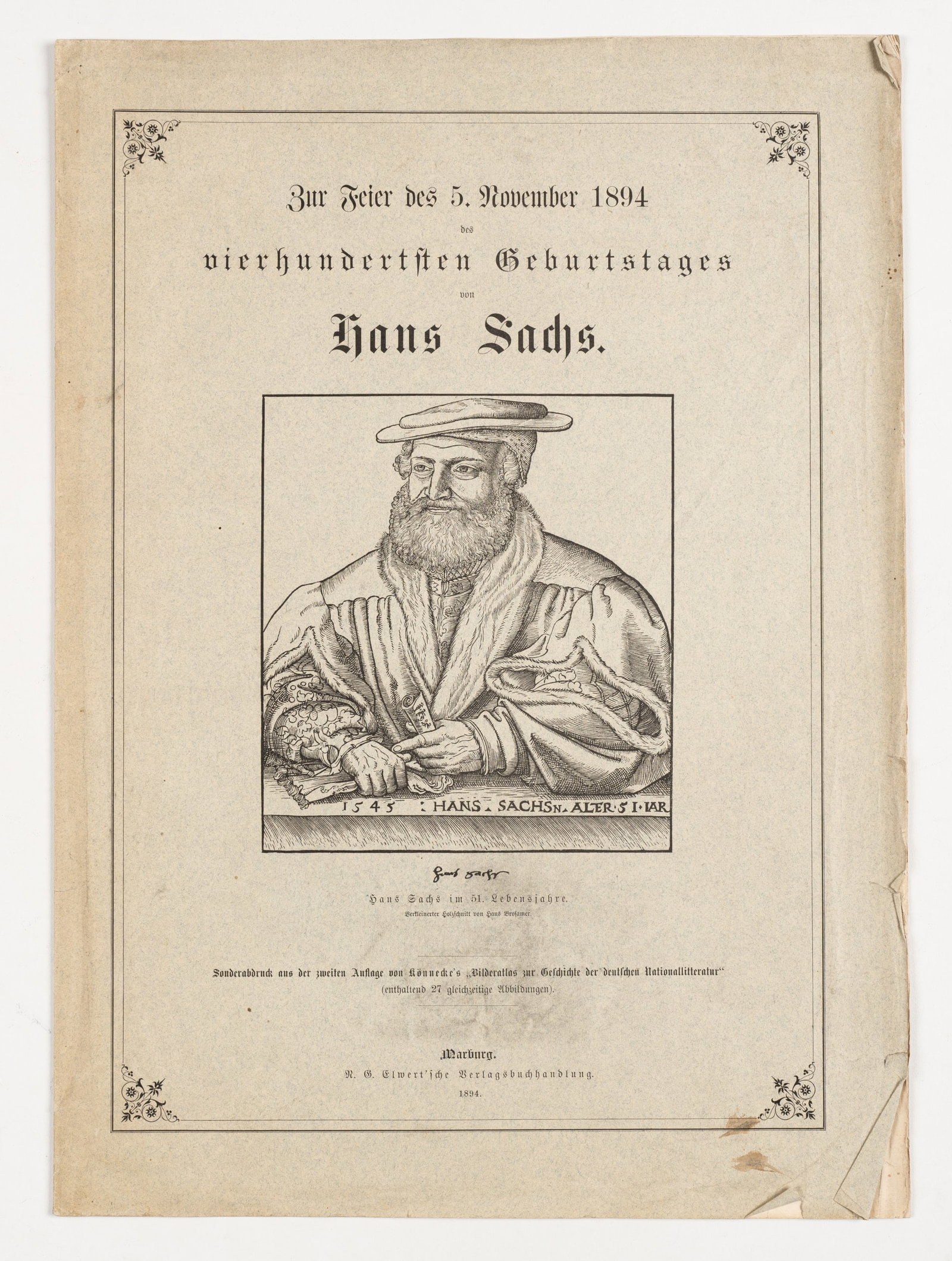 After BROSAMER (*1495), Portrait of Hans Sachs, 1894, Offset printing (1 of 5)