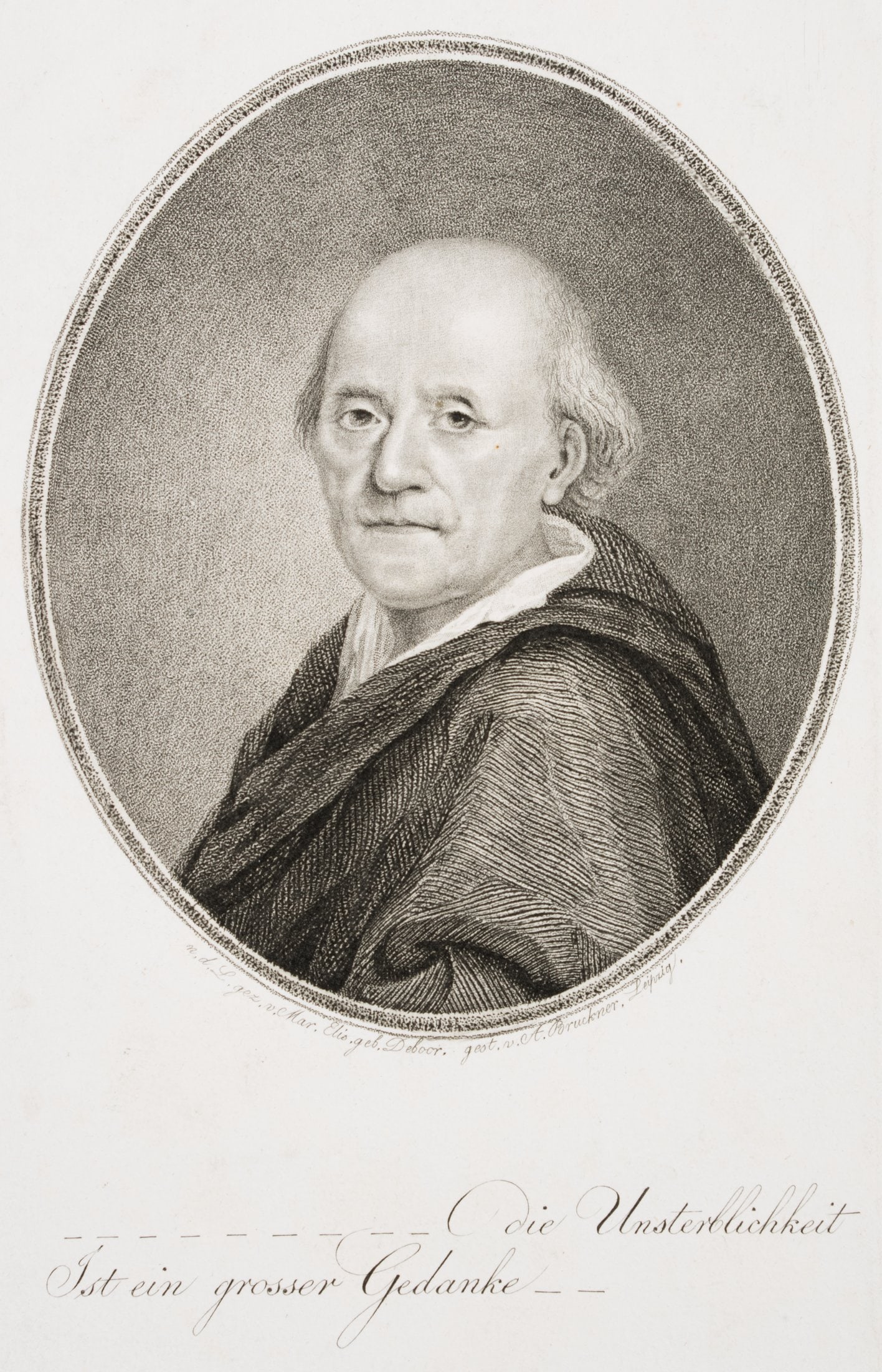 F. BRÜCKNER (*1785), Portrait of F. G. Klopstock (1724–1803), Stipple engraving: Friedrich August Brückner (born 1785 ): Portrait of Friedrich Gottlieb Klopstock (1724 Quedlinburg - 1803 Hamburg), 19th century, Stipple engraving Technique: Stipple engraving on Paper Inscripti