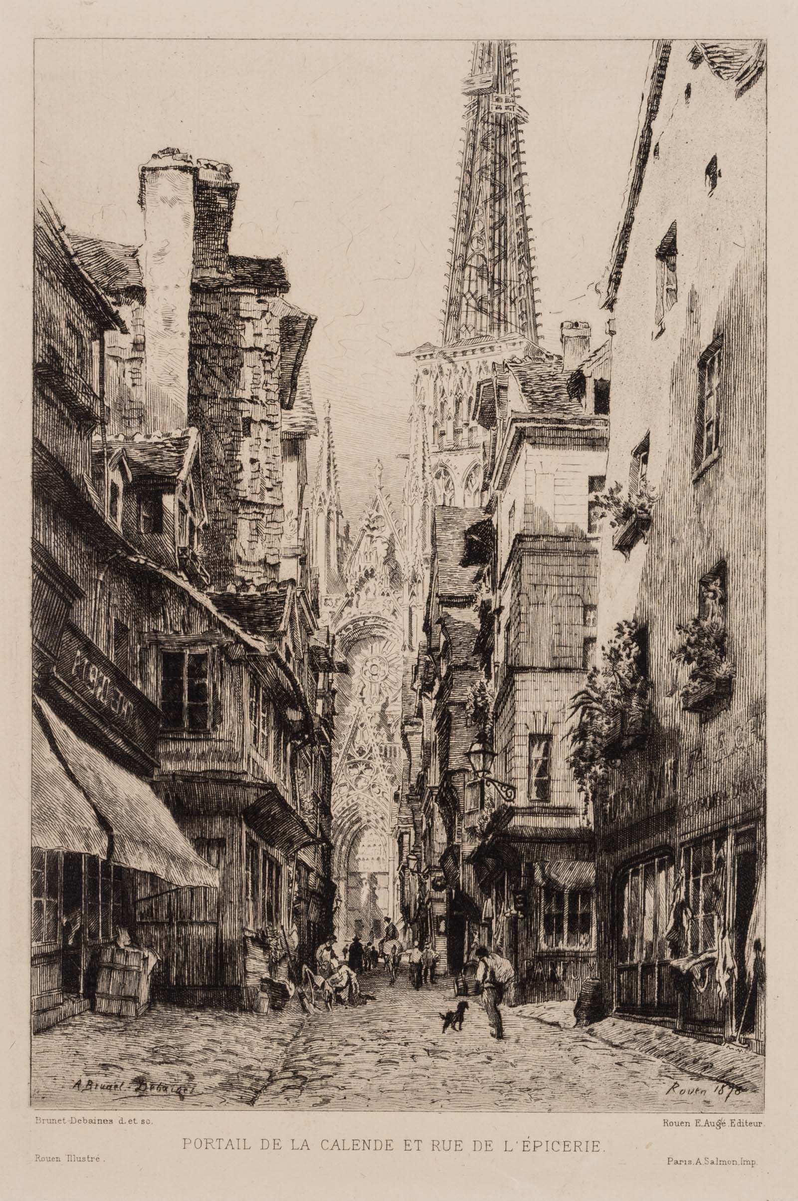 A. BRUNET-DEBAINES (*1854), Rue de L'Épicerie, Rouen, Etching (1 of 4)