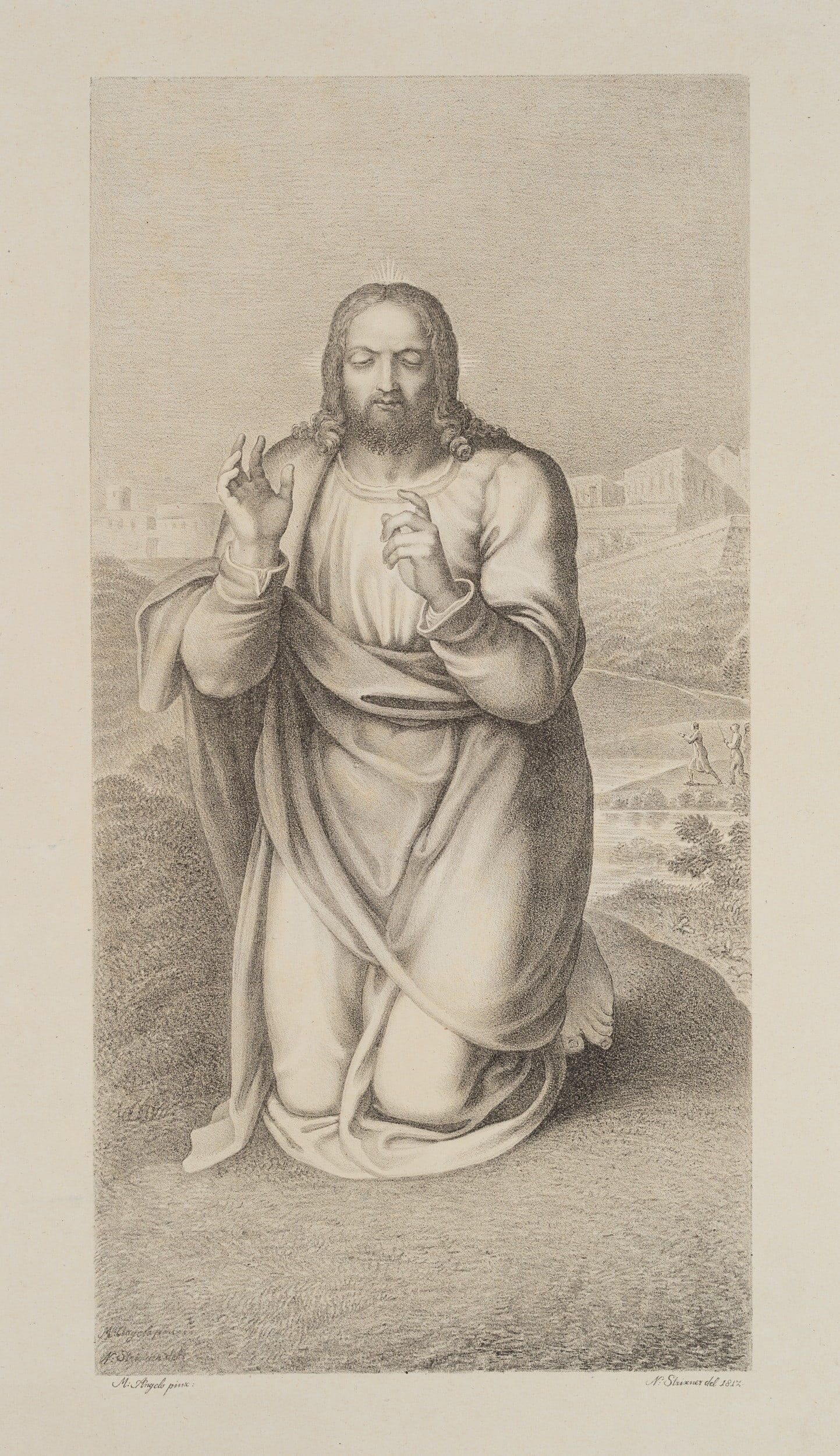 J. STRIXNER (*1782) after MICHELANGELO (*1475), Christ on the Mount of Olives, 1812, Lithography (1 of 4)