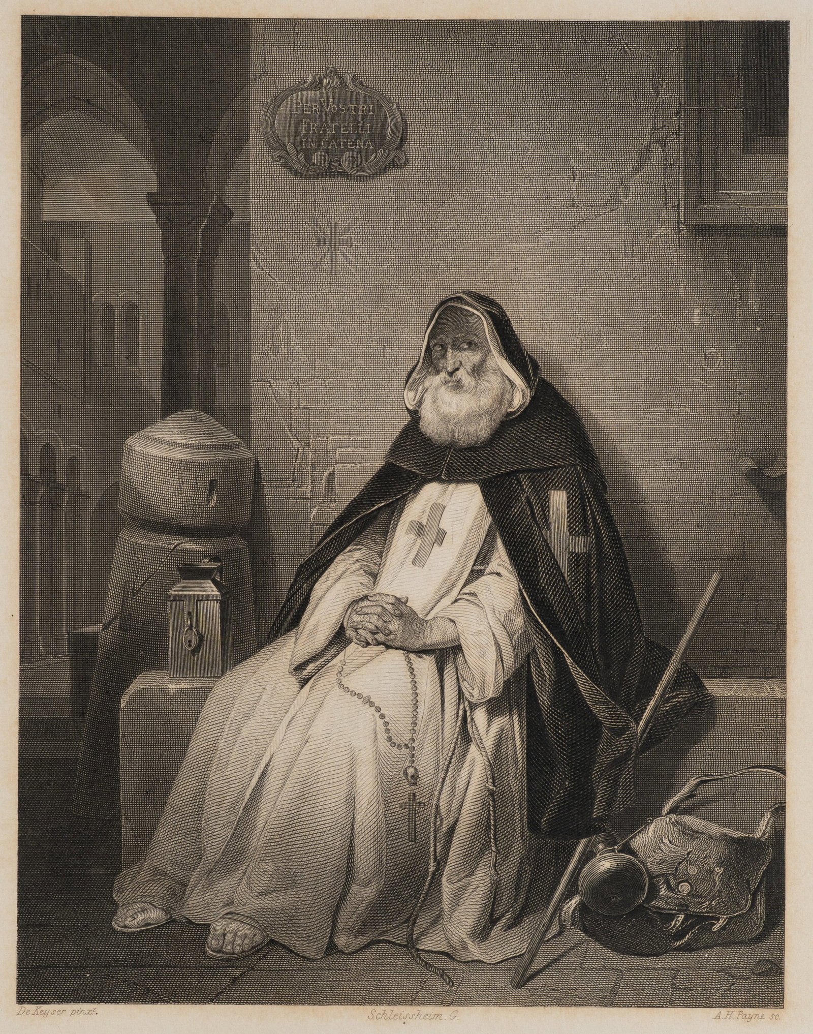 A. PAYNE (*1812) after DE KEYSER (*1813), The mendicant monk at prayer, Steel engraving (1 of 5)