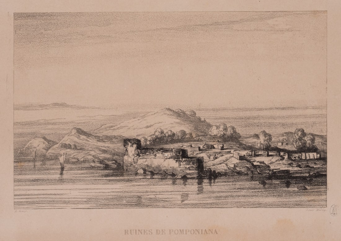 L. MARVY (19th) after DENIS (19th), Ruins of Olbia-Pomponiana, Vernis Mou: Louis Marvy (19th century) after A. Denis (19th century): Ruins of the Greek-Roman city of Olbia-Pomponiana near Hyères in southern France, 19th century, Vernis Mou Technique: Vernis Mou on Paper
