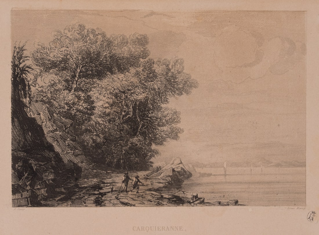 L. MARVY (19th) after DENIS (19th), Landscape near Hyères, 1843, Vernis Mou: Louis Marvy (19th century) after A. Denis (19th century): Landscape by Hyères in the South of France, 1843, Vernis Mou Technique: Vernis Mou on Paper Stamp: Collector's stamp, Lugt no.: 971. Frie