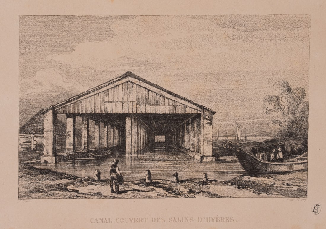 L. MARVY (19th) after DENIS (19th), The Hyères Saltworks Canal, 1843, Vernis Mou: Louis Marvy (19th century) after A. Denis (19th century): Canal couvert des salins d'Hyères' - Covered Canal of the Hyères Salt Works, 1843, Vernis Mou Technique: Vernis Mou on Paper Stamp: 