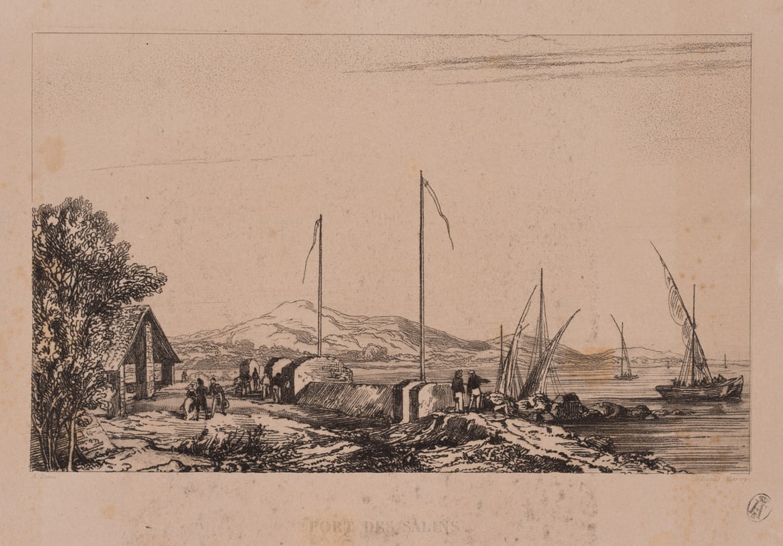 L. MARVY (19th) after DENIS (19th), Harbour scene with fishermen, 1843, Vernis Mou: Louis Marvy (19th century) after A. Denis (19th century): Port des salins' - harbour scene with fishermen, 1843, Vernis Mou Technique: Vernis Mou on Paper Stamp: Collector's stamp, Lugt no.: 971. Frie