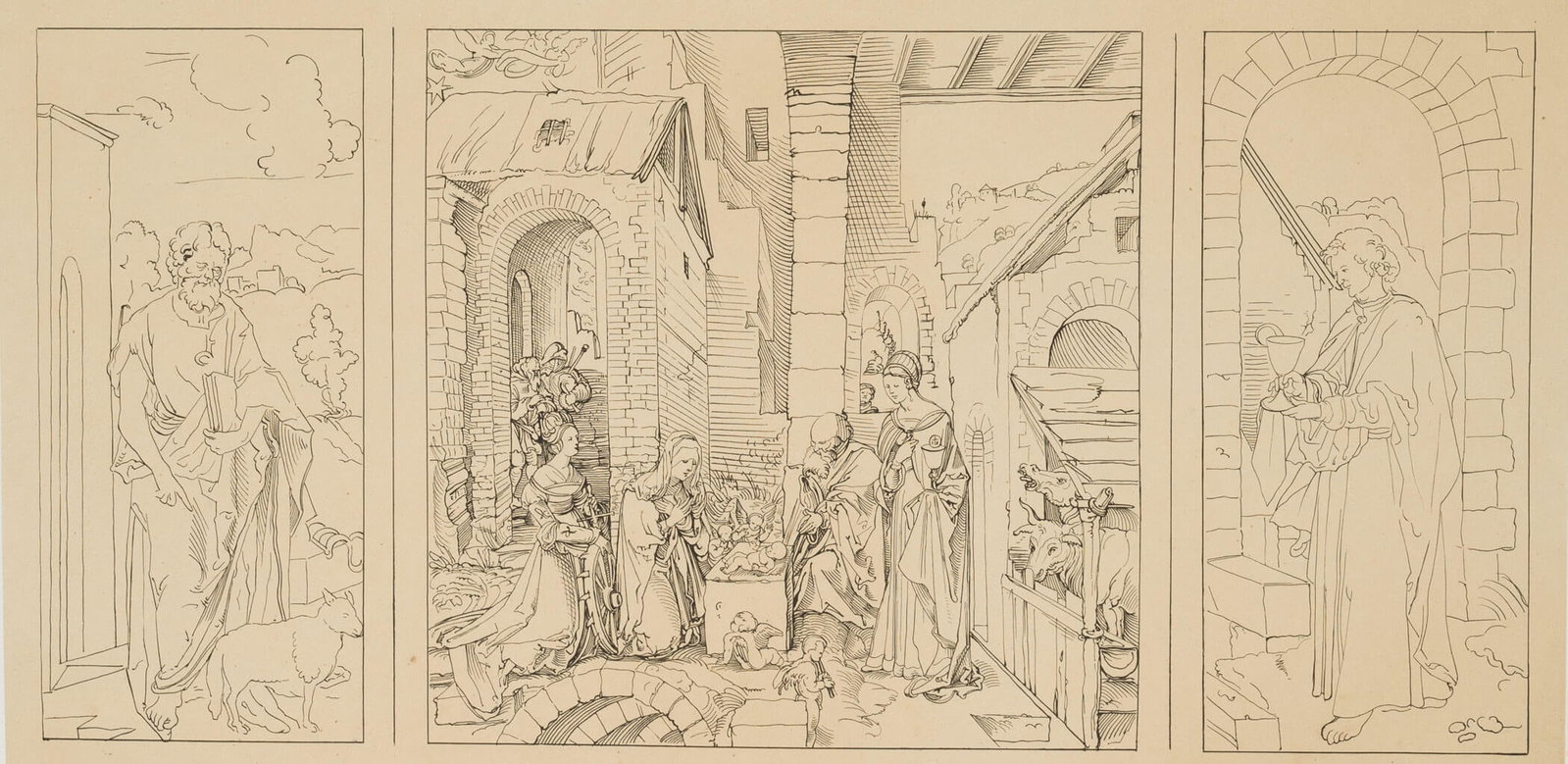 G. PILIZOTTI (19th) after DÜRER (*1471), The Holy Family, around 1850, Lithography: Giacomo Pilizotti (19th century) after Albrecht Dürer jun. (1471 Nuremberg - 1528 ibid.): Christmas The Holy Family, c. 1850, Lithography Technique: Lithography over tinted stone on Paper Inscrip