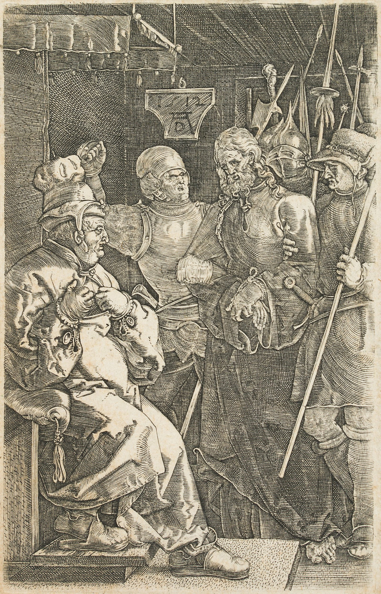 Bundele (19th) after DÜRER (*1471), Christ before Caiaphas, Copper engraving (1 of 3)