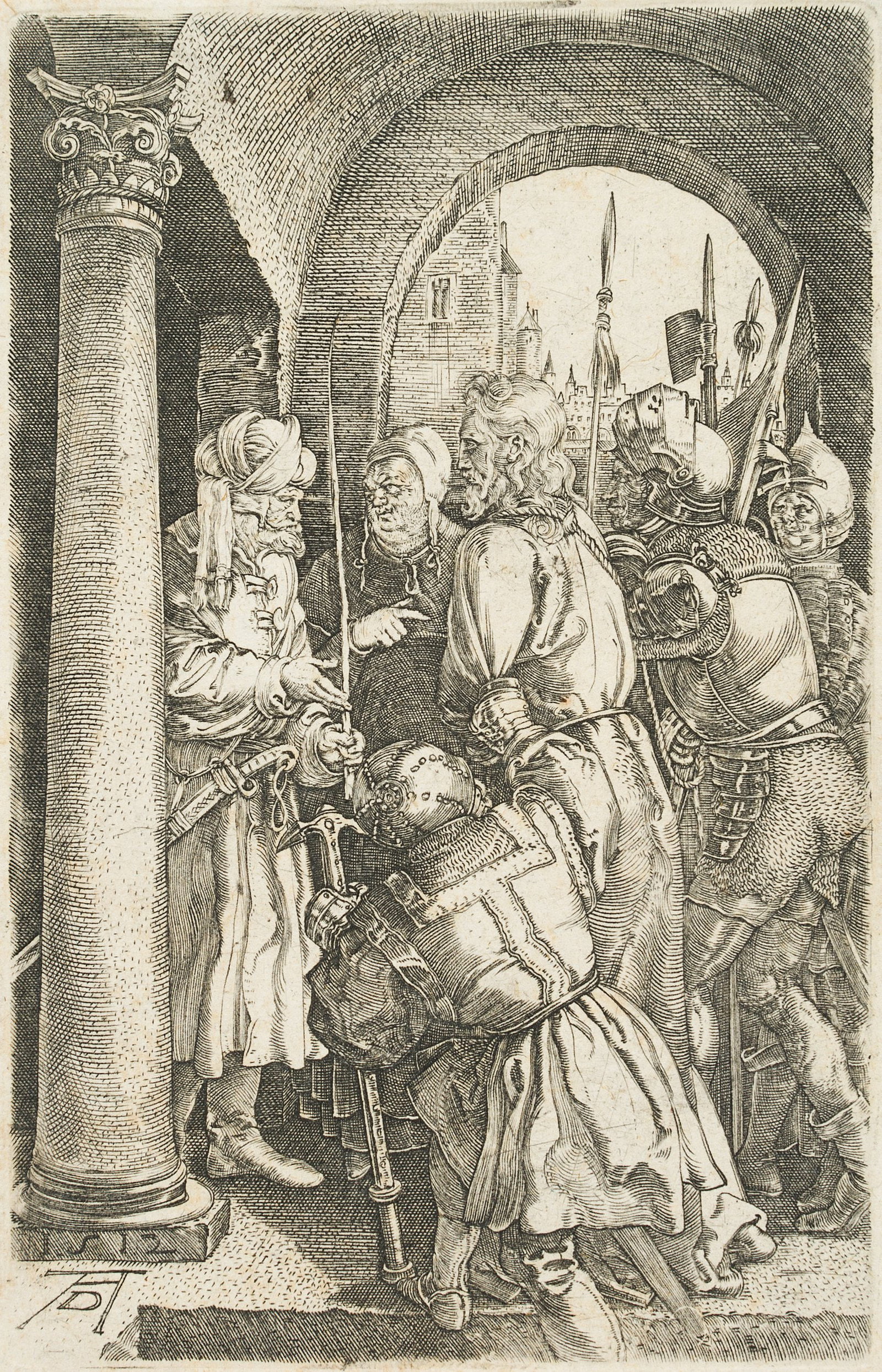 Bundele (19th) after DÜRER (*1471), Christ before Pilate, Copper engraving (1 of 3)