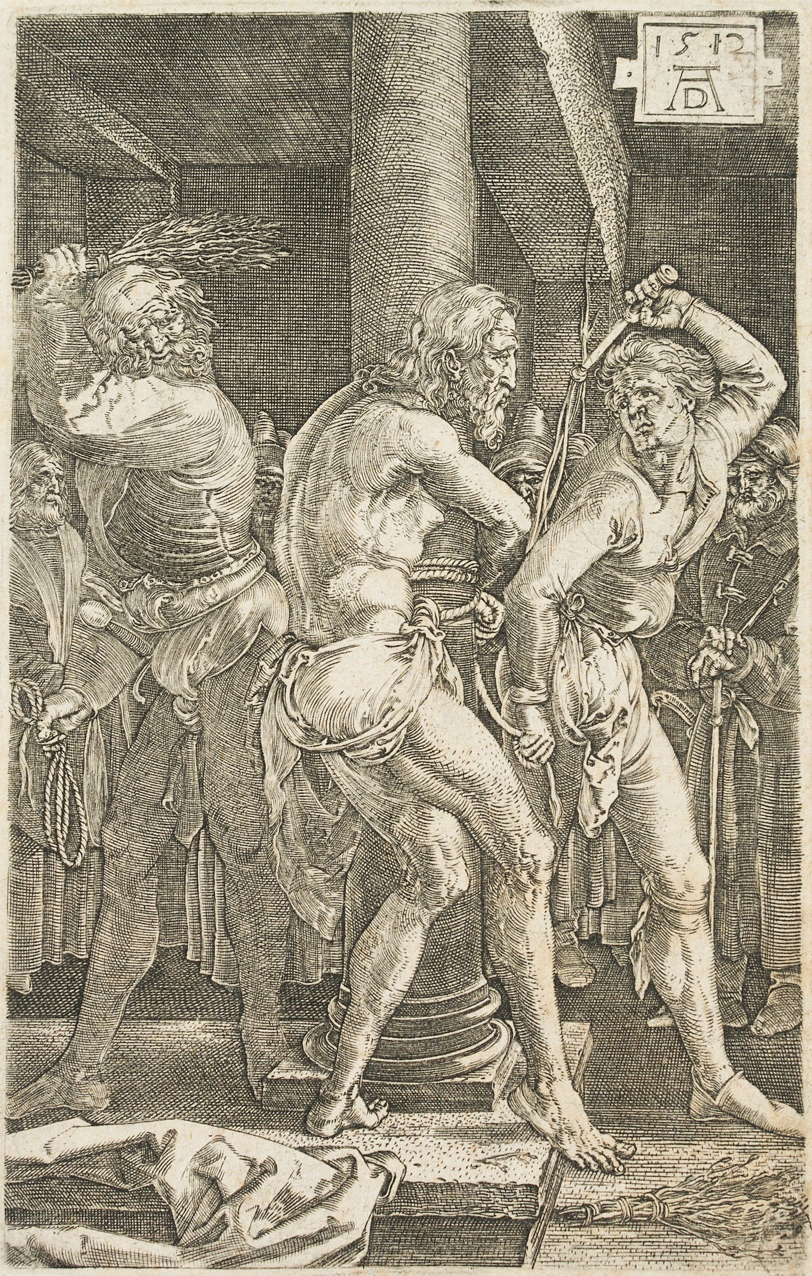 Bundele (19th) after DÜRER (*1471), The Flagellation, Copper engraving: Bundele (19th century) after Albrecht Dürer jun. (1471 Nuremberg - 1528 ibid.): The scourging of Christ and mockery as King of the Jews, 19th century, Copper engraving Technique: Copper engraving