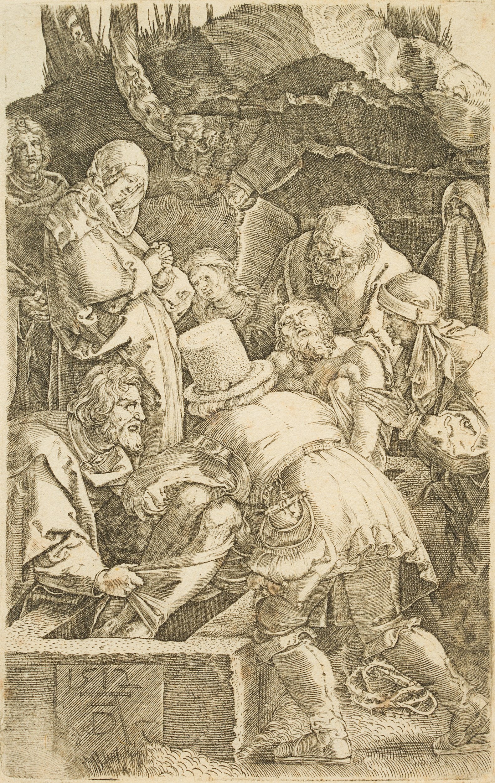 Bundele (19th) after DÜRER (*1471), The Burial of Christ, Copper engraving (1 of 7)