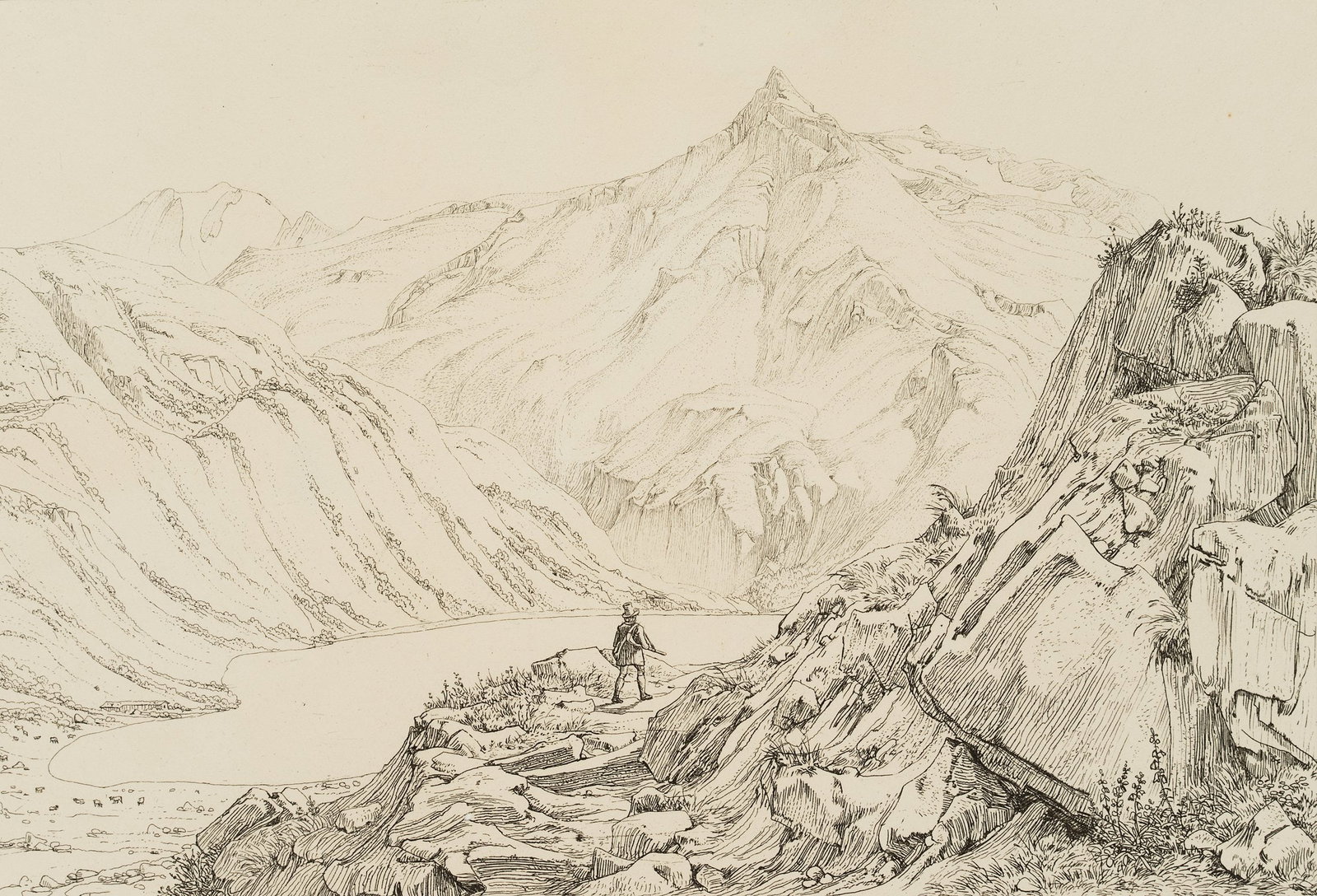 J. ERHARD (1795-1822), Hunters at Lake Böckhard, around 1815, Etching (1 of 5)