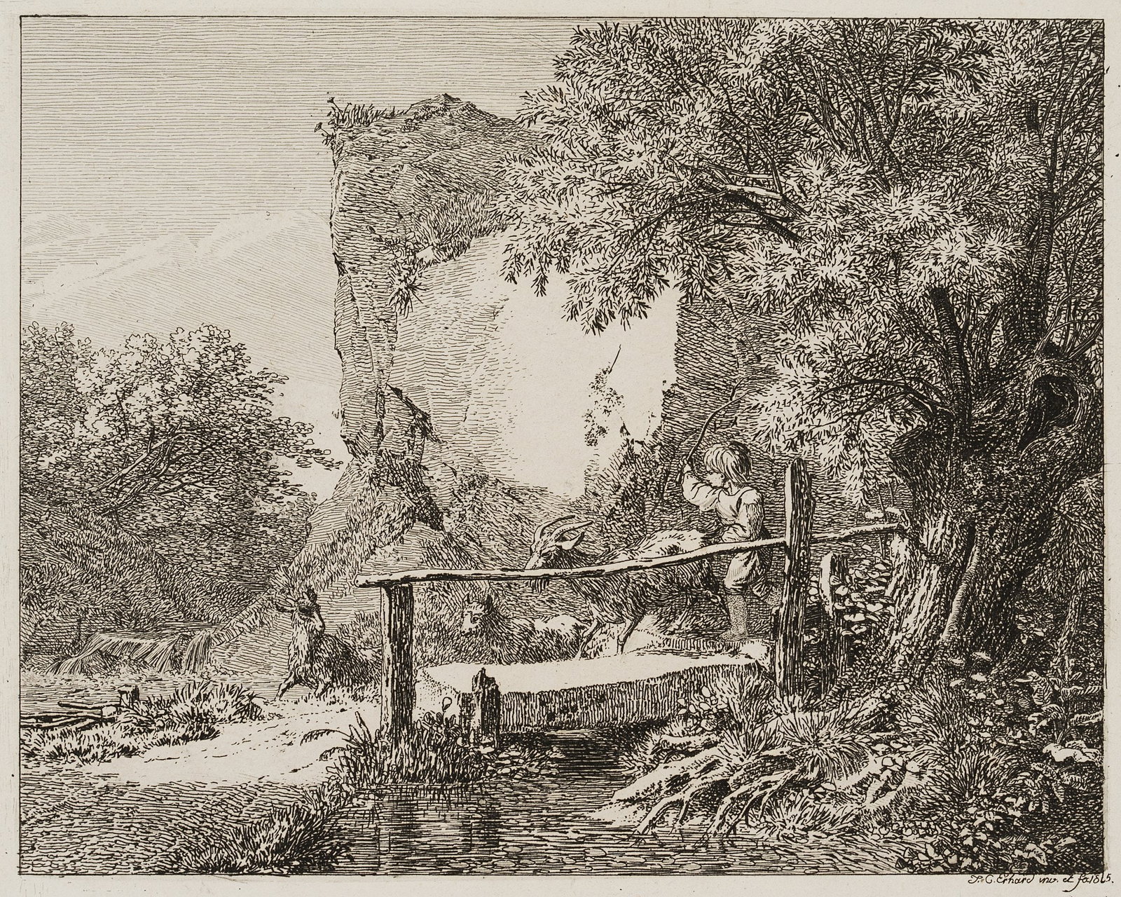 J. ERHARD (1795-1822), A young shepherd boy with three goats, 1815, Etching (1 of 4)