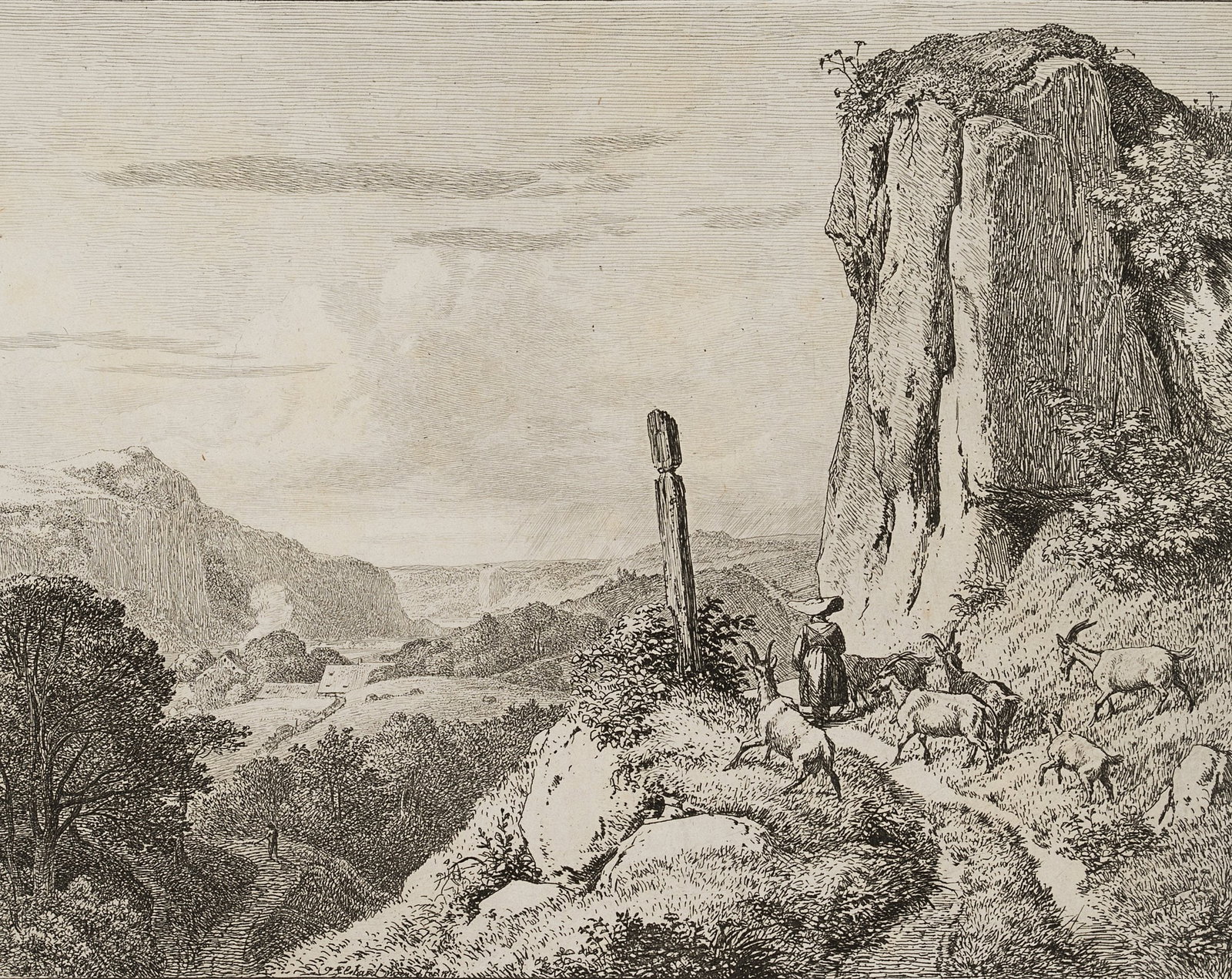 J. ERHARD (1795-1822), Girls with goats in the mountains, 1815, Etching (1 of 5)