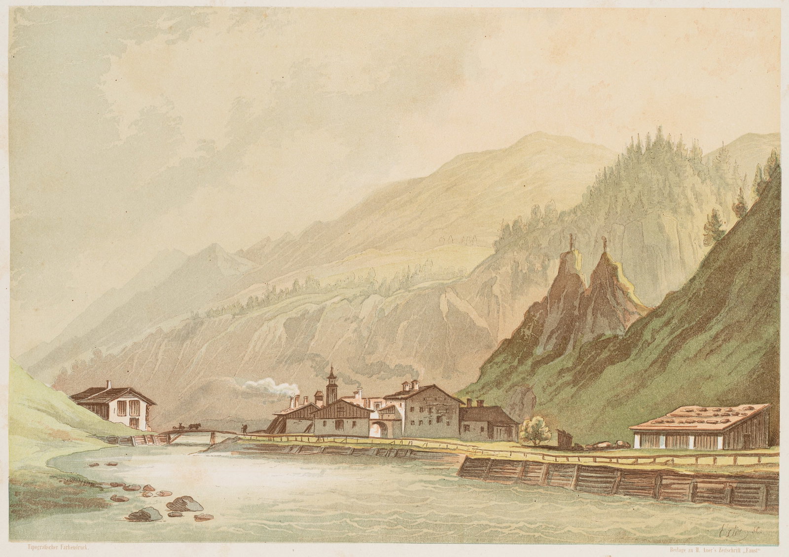 F. EXTER (1820-1860), Lend near Gastein, around 1855, Colour lithography (1 of 5)