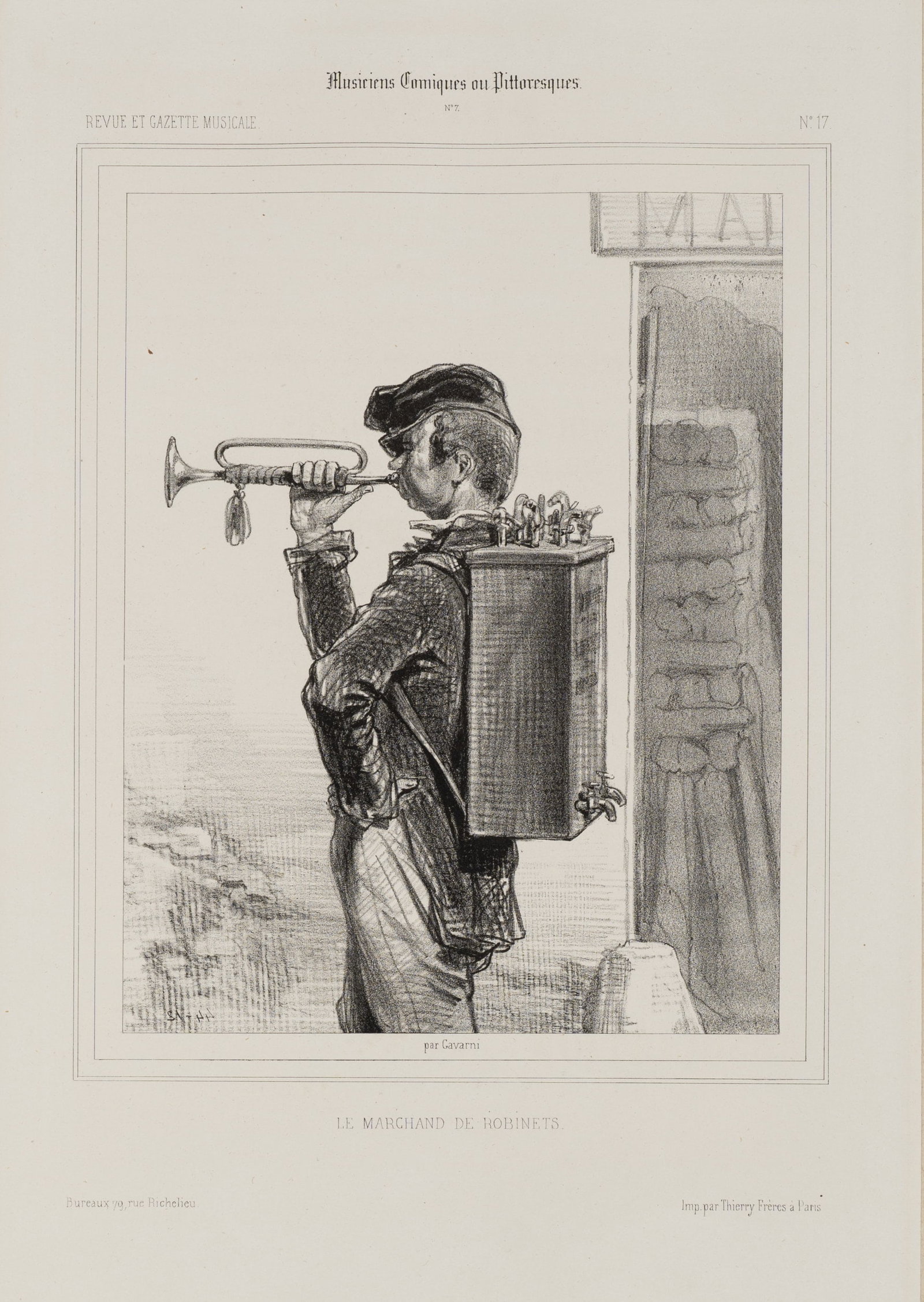 P. GAVARNI (1804-1866), A merchant playing the trumpet, 1844, Lithography (1 of 5)