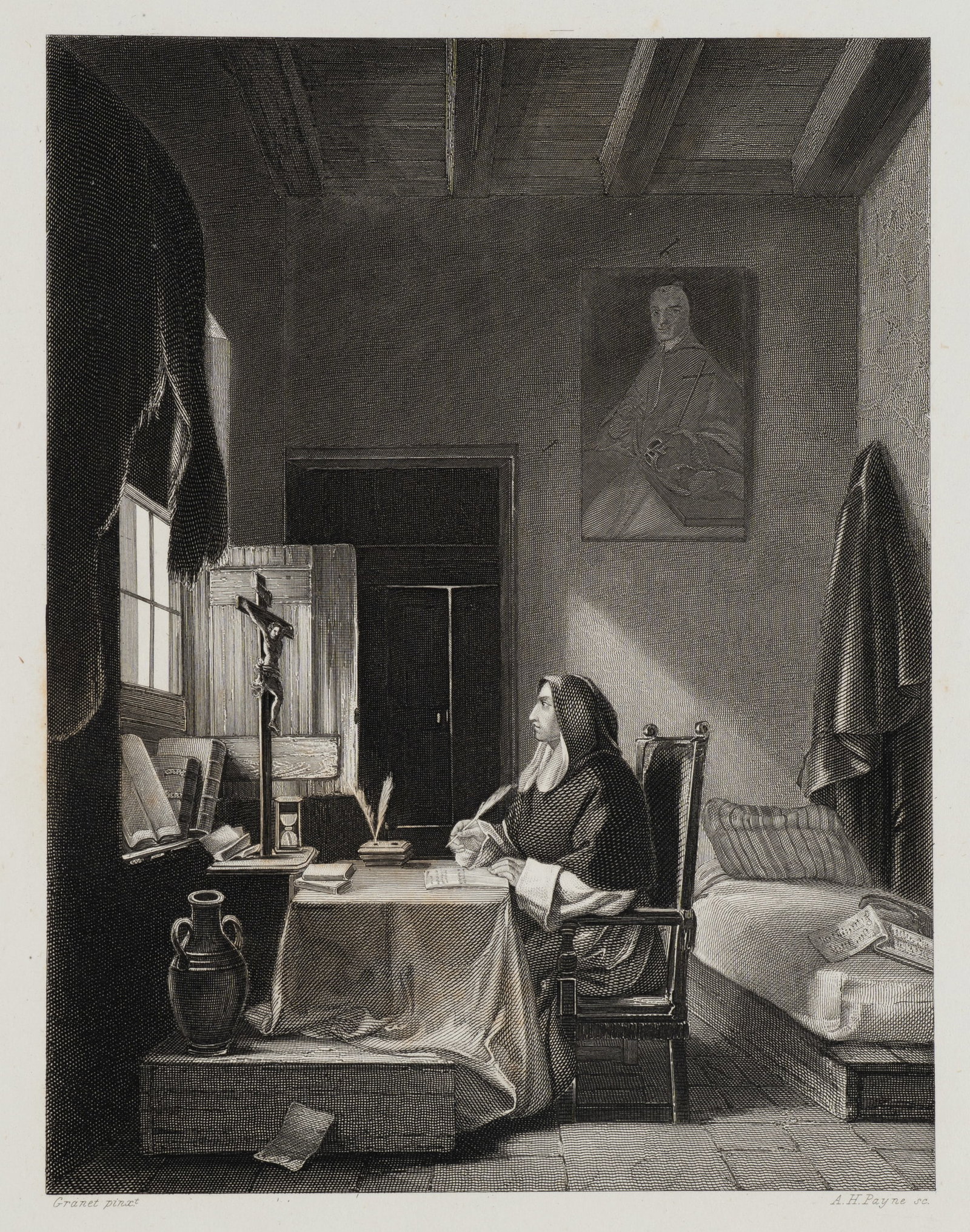 A. PAYNE (*1812) after GRANET (*1775), Savonarola in his chamber, Steel engraving (1 of 5)