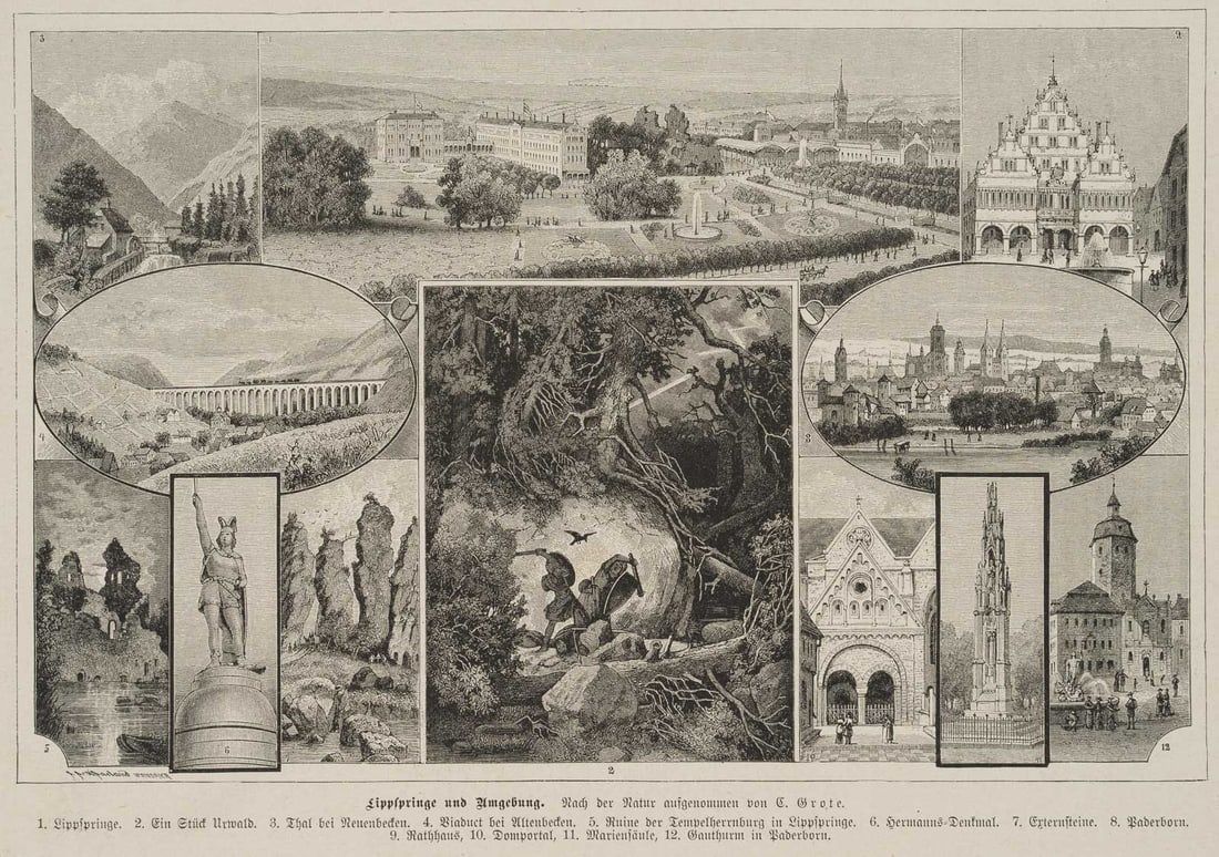C. GROTE (19th), Lippspringe and the surrounding area, 1882, Woodcut (1 of 4)