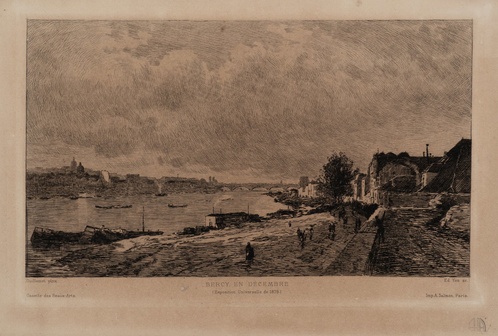 E. YON (*1836) after GUILLEMET (*1841), Bercy in December, 1878, Etching (1 of 5)