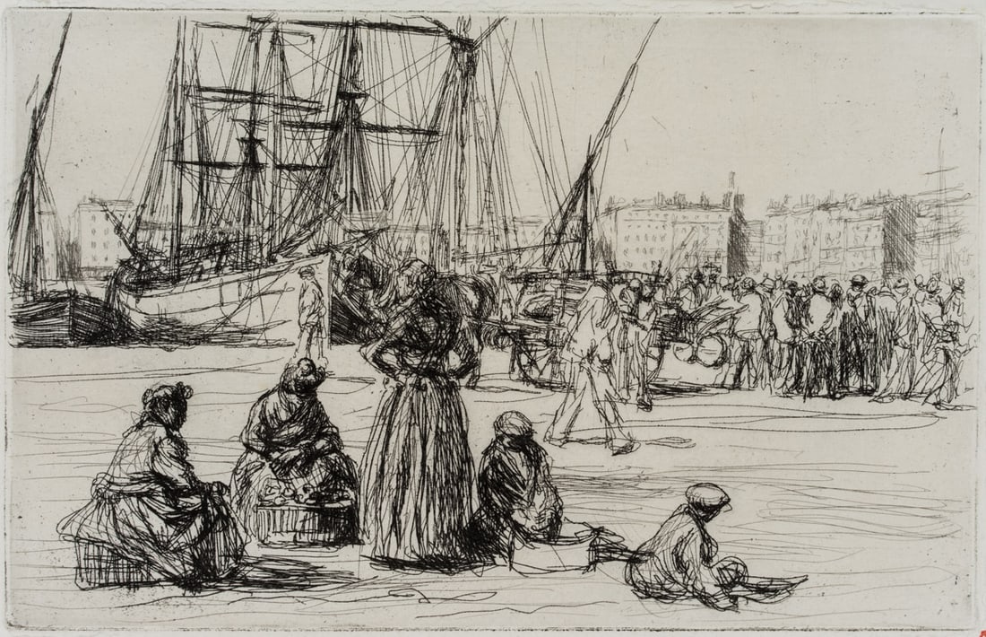 F. HADEN (1818-1910) Circle, Women waiting on the quayside, around 1860, Etching (1 of 4)