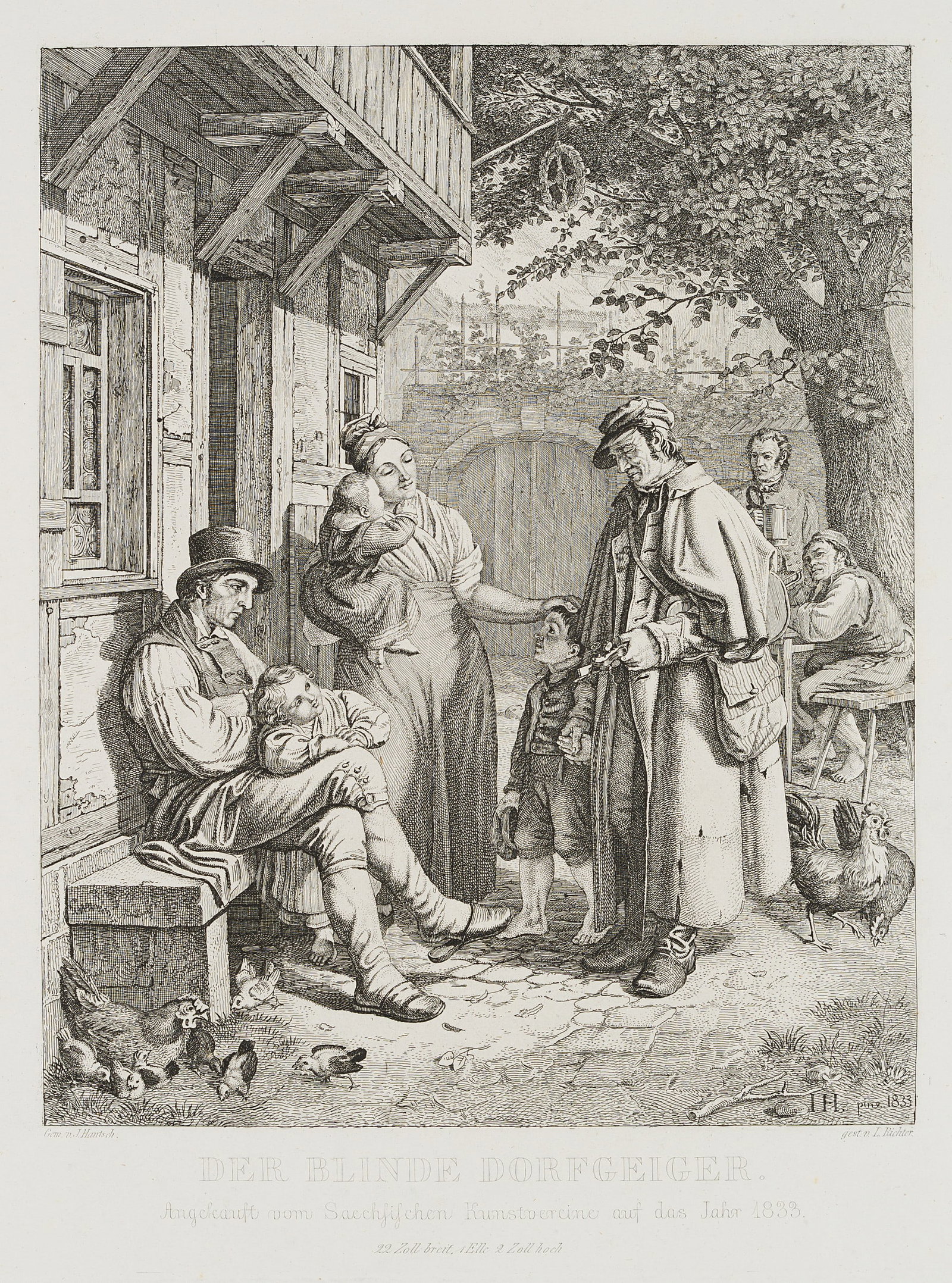 L. RICHTER (*1803) after HANTZSCH (*1794), The blind village fiddler, 1833, Etching (1 of 4)