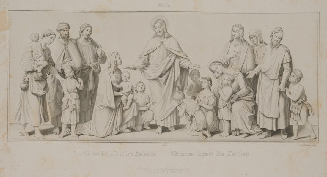 A. REINDEL (*1784) after HESS (*1798), Christ blesses the children, 1837, Copper engraving (1 of 4)