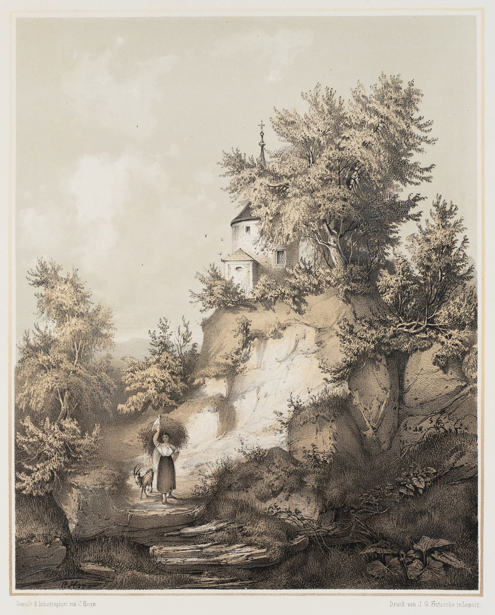 C. HEYN (1834-1906), St Anna’s Chapel in Schmiedeberg, around 1855, Lithography: Carl Heyn (1834 Leipzig - 1906 Dresden): St Anne's Chapel in Schmiedeberg in Silesia, c. 1855, Lithography Technique: Lithography over tinted stone on Paper Inscription: lower left signed in the print