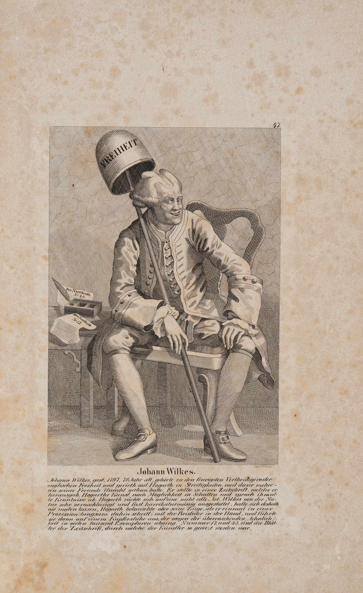 C. HEINZ (19th) after HOGARTH (*1697), Johann Wilkes and Freedom, Etching (1 of 5)