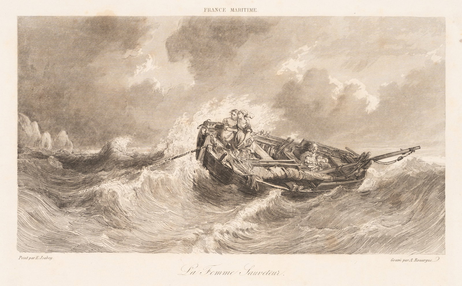 A. ROUARGUE (*1810) after ISABEY (*1803), The Woman as Saviour, Dramatic Scene at Sea, Steel engravi (1 of 5)