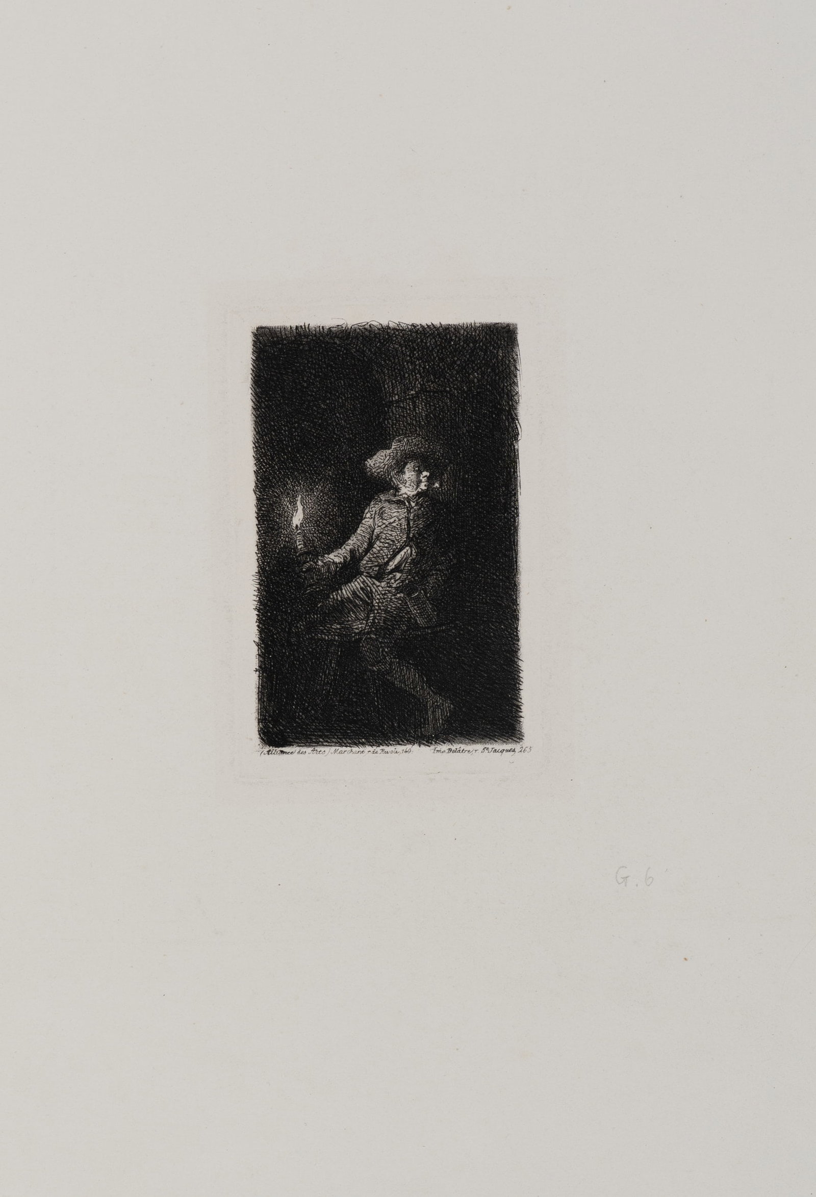C. JACQUE (1813-1894), A man in the dark by candlelight, Etching: Charles Emile Jacque (1813 Paris - 1894 ibid.): Smoking man in the dark by candlelight, 19th century, Etching Technique: Etching on Paper Inscription: Lower right signed in the printing plate: "Imp De