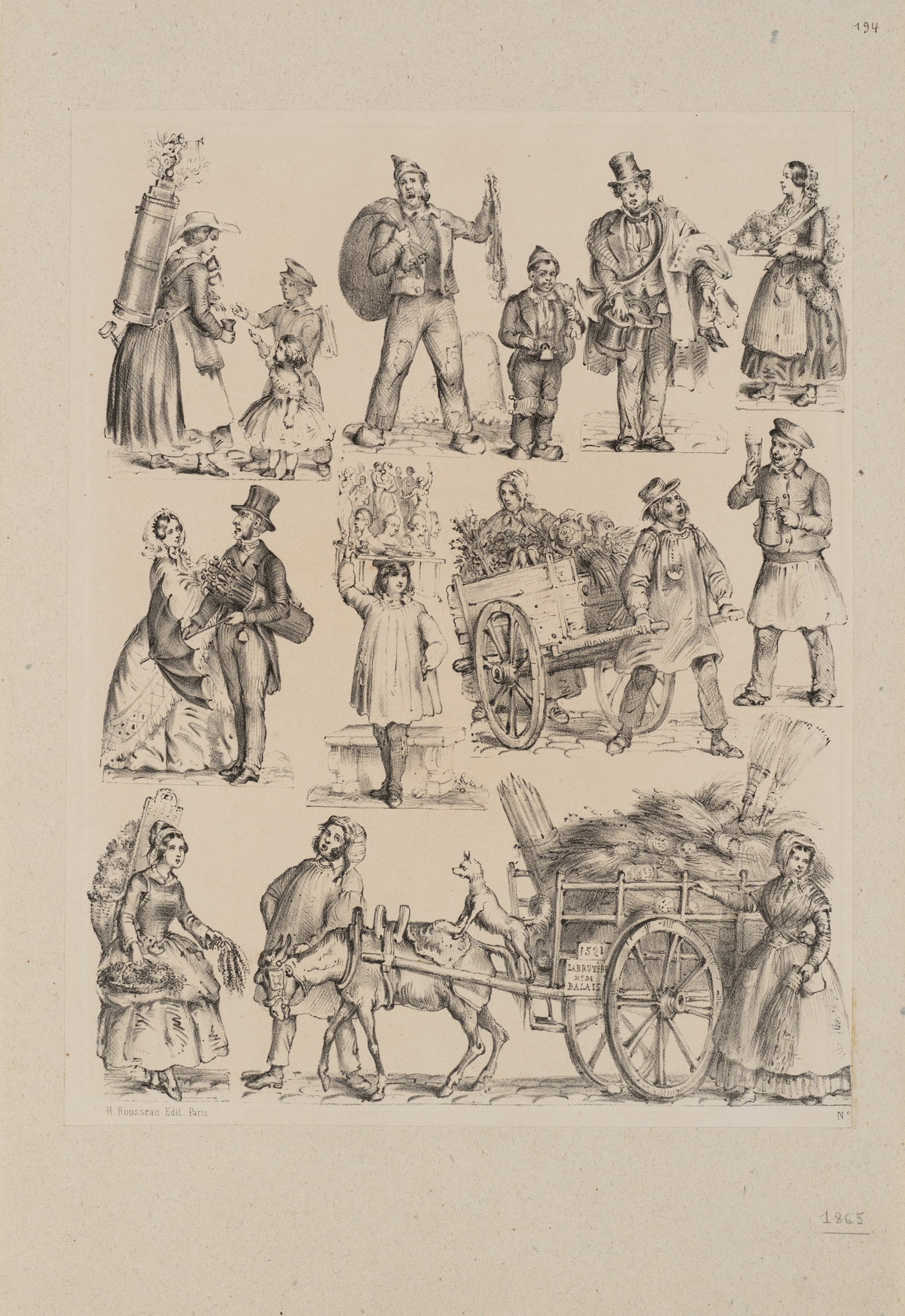 H. JANNIN (19th), Trade and street life in a city, 1865, Lithography: H Jannin (19th century): City life Vendors, traders and carts, 1865, Lithography Technique: Lithography on Paper, mounted on Paper Inscription: lower left inscribed in the printing plate: "H. Rousseau