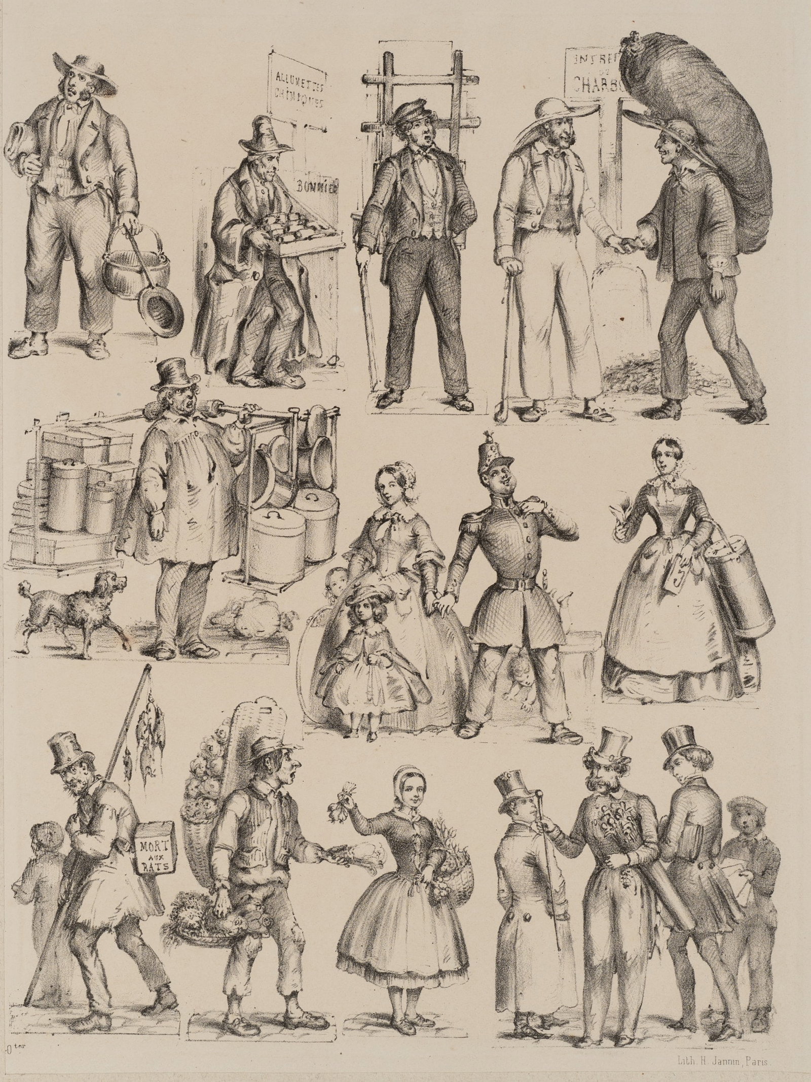 H. JANNIN (19th), Historical professional figures, 1865, Lithography: H Jannin (19th century): Depiction of everyday professions in the 19th century, 1865, Lithography Technique: Lithography on Paper, mounted on Paper Inscription: Lower right signed in the printing plat
