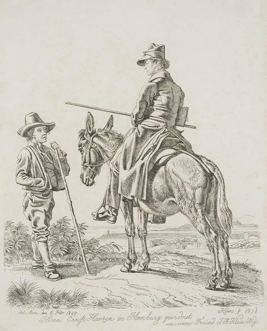 J. KLEIN (1792-1875), A messenger on horseback and an Italian farmer, 1820, Etching (1 of 5)