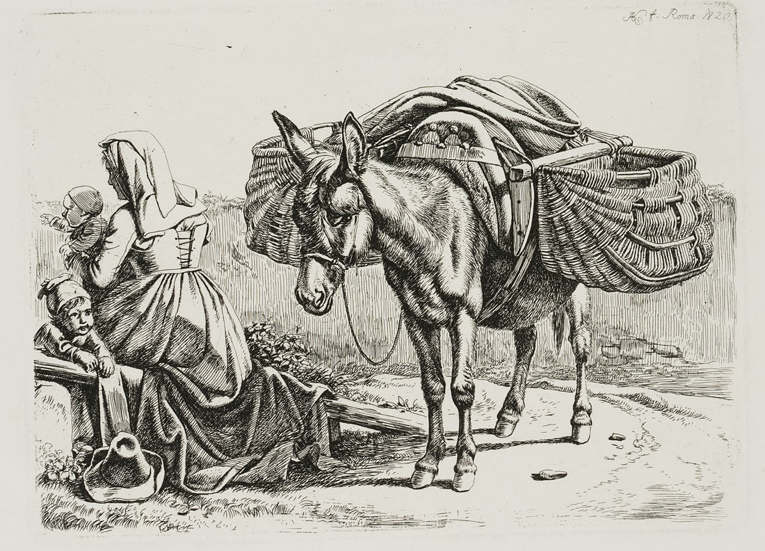 J. KLEIN (1792-1875), The Italian woman with the donkey, 1820, Etching: Johann Adam Klein (1792 Nuremberg - 1875 Munich): The Italian woman with two children by the donkey with baskets of goods, 1820, Etching Technique: Etching on Paper Catalogue Raisonné: , 246, II/