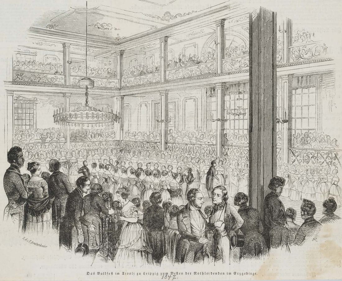 E. KRETZSCHMAR (*1806), The Ballet at the Tivoli in Leipzig, 1847, Woodcut (1 of 4)