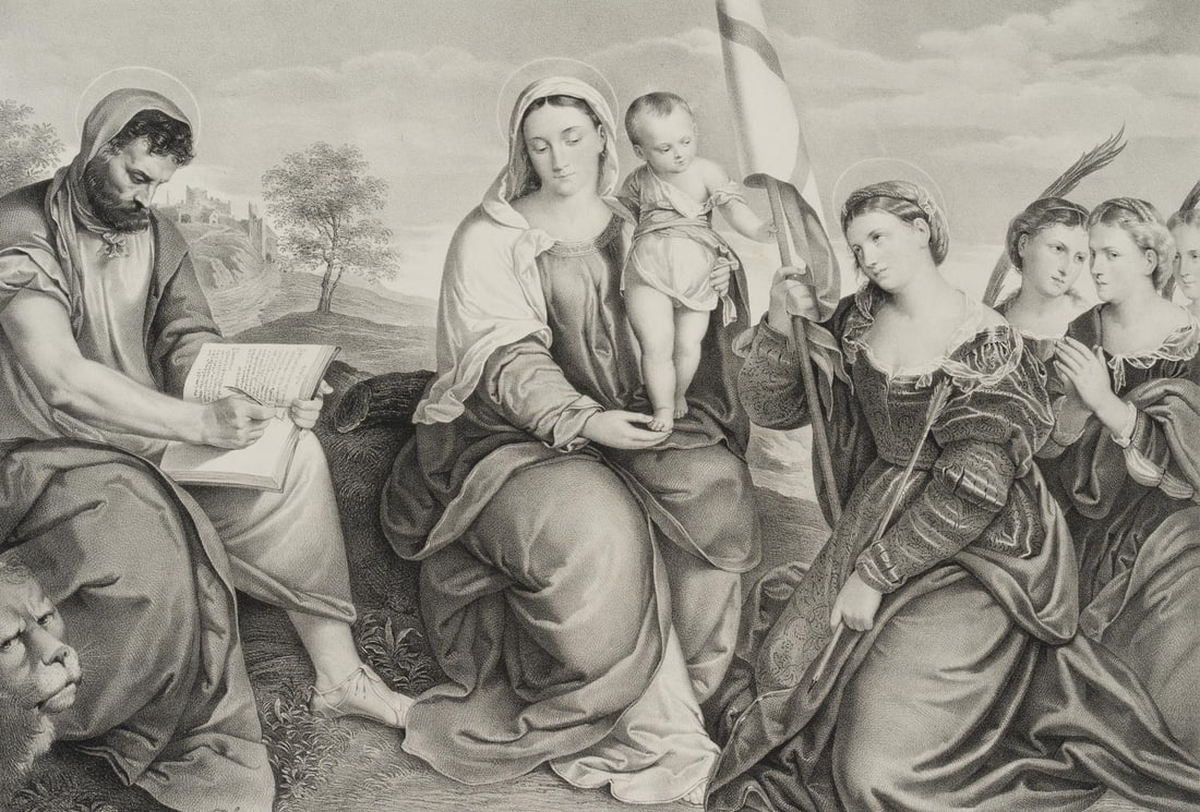 J. KRIEHUBER (*1800) after KRIEHUBER (*1800), Madonna and Child with Saints, 1828, Lithography (1 of 4)
